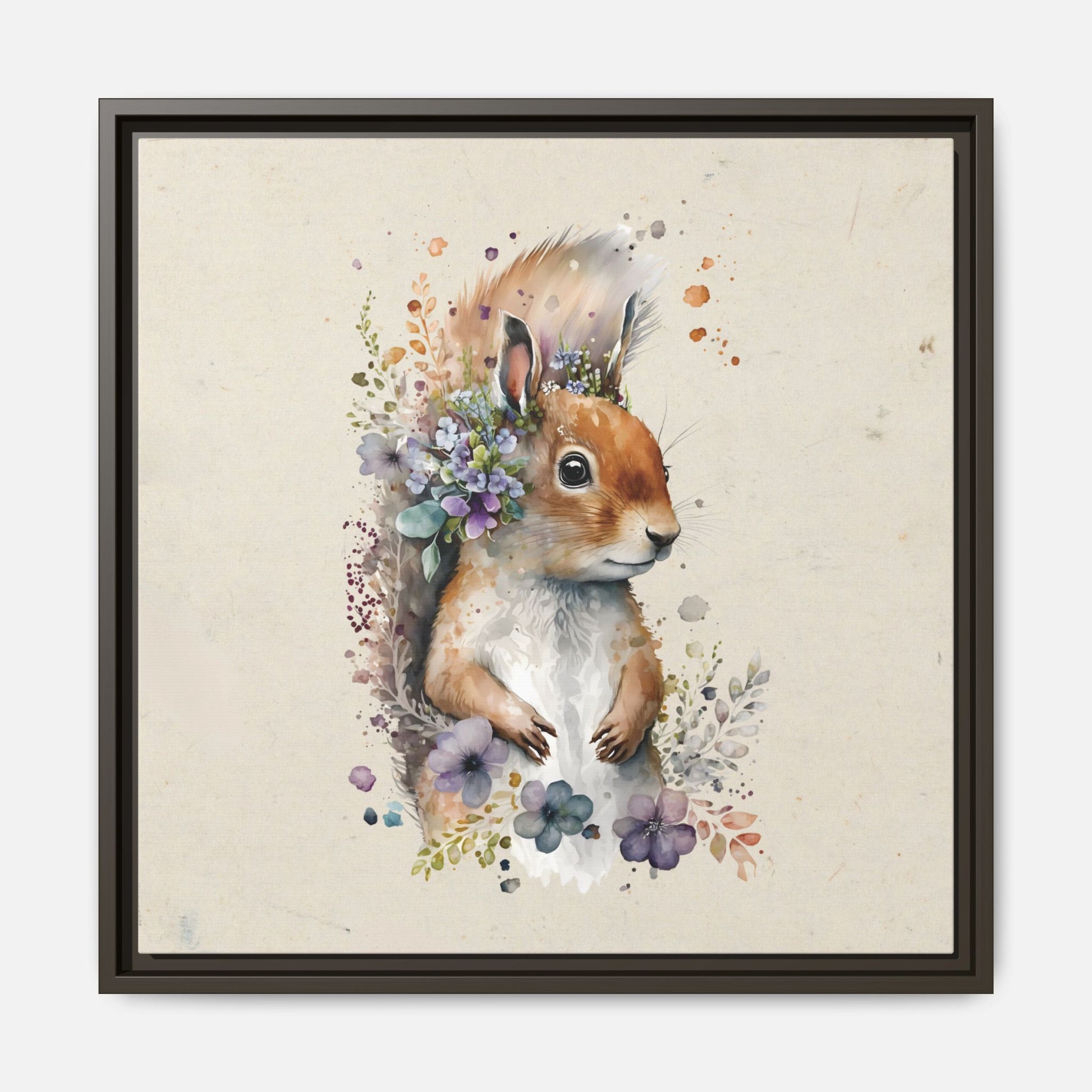 Watercolor Squirrel Framed Canvas Wall Art Square - Canvasses