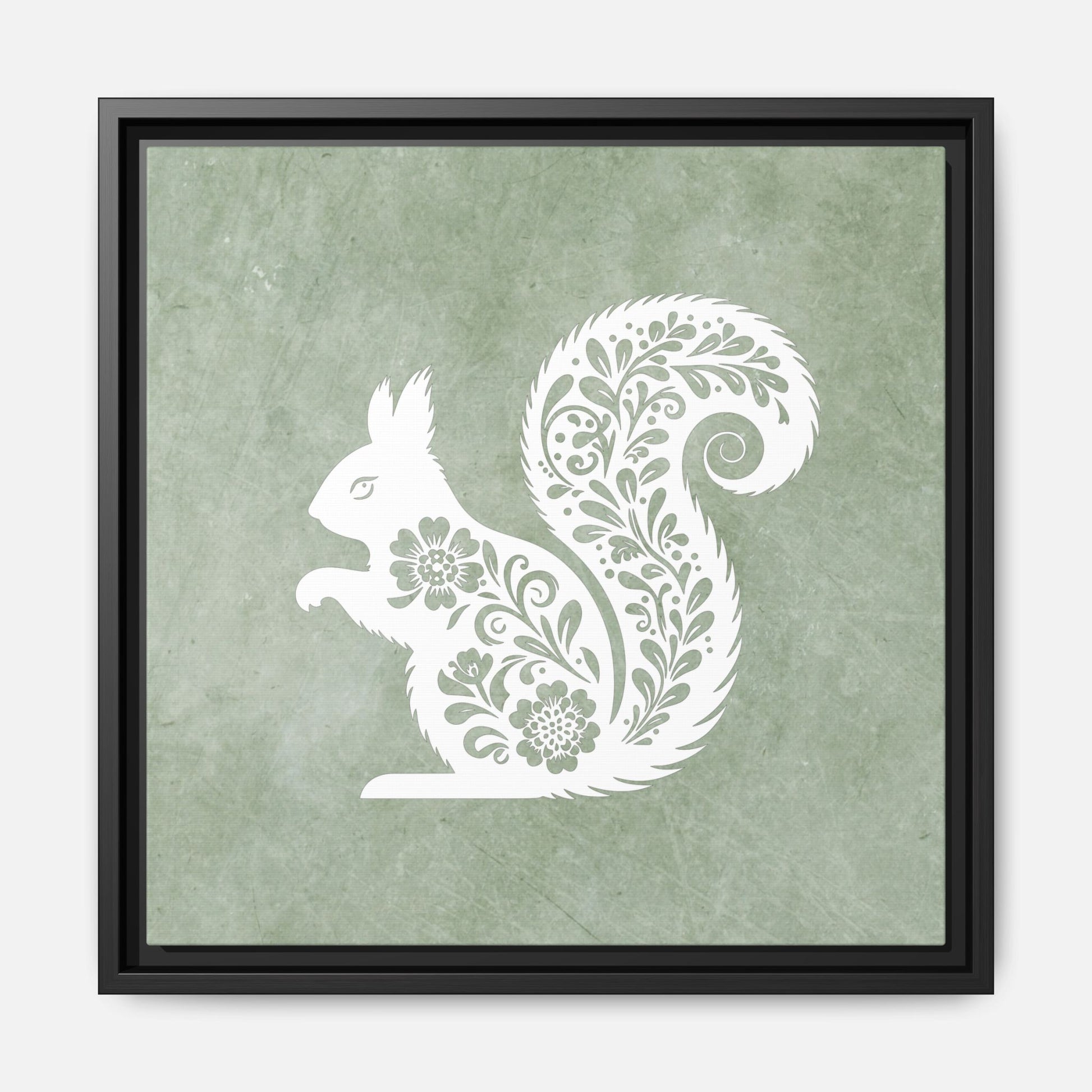 Silhouette Floral Squirrel Framed Canvas Wall Art Square - Canvasses