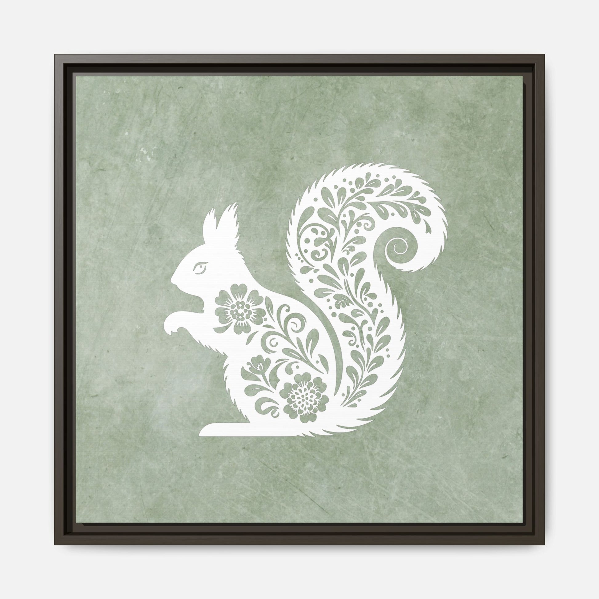Silhouette Floral Squirrel Framed Canvas Wall Art Square - Canvasses