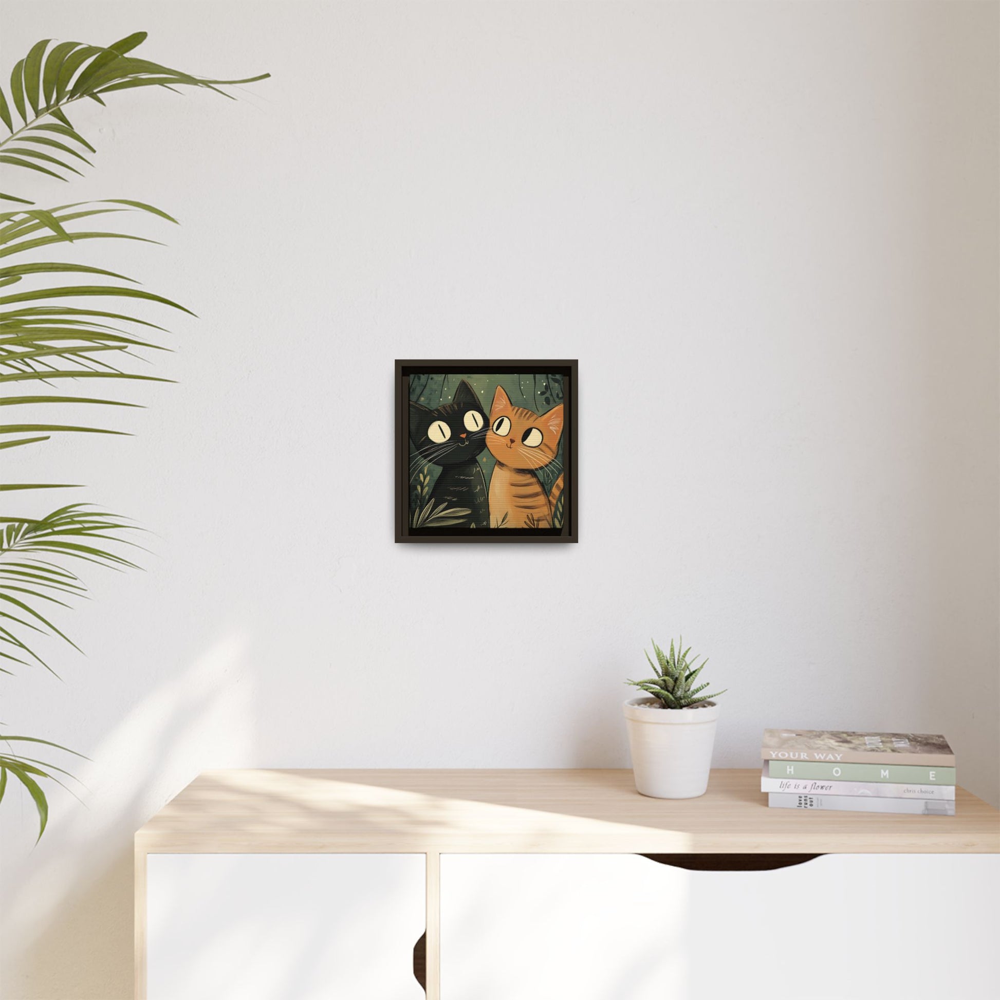 Cats in Love Framed Canvas Wall Art Square - Canvasses