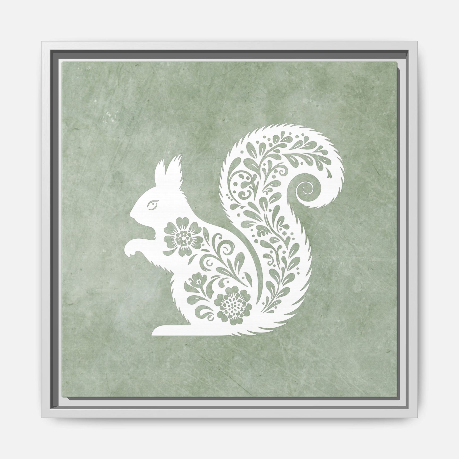 Silhouette Floral Squirrel Framed Canvas Wall Art Square - Canvasses