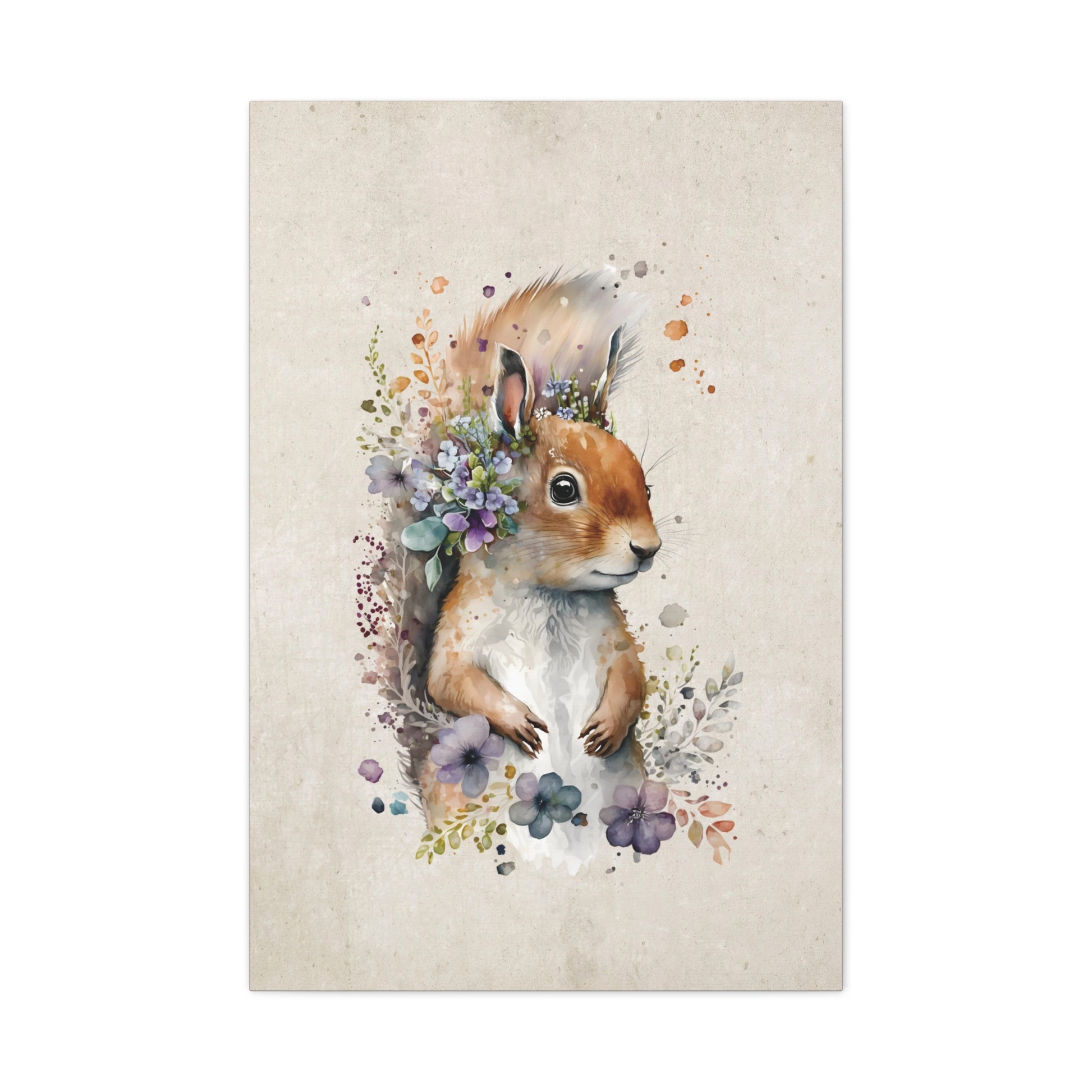 Watercolor Squirrel Canvas Wall Art Vertical - Canvasses