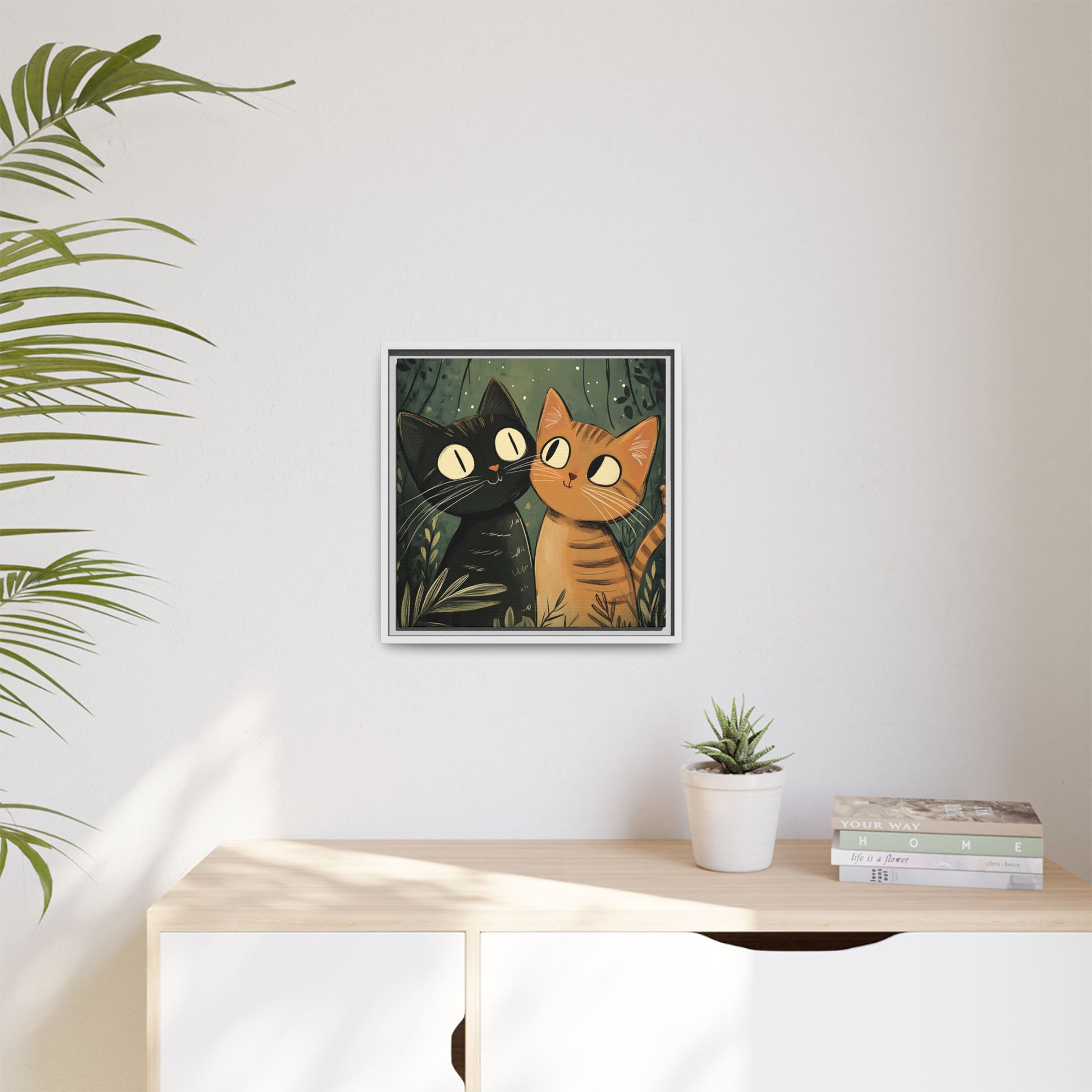 Cats in Love Framed Canvas Wall Art Square - Canvasses