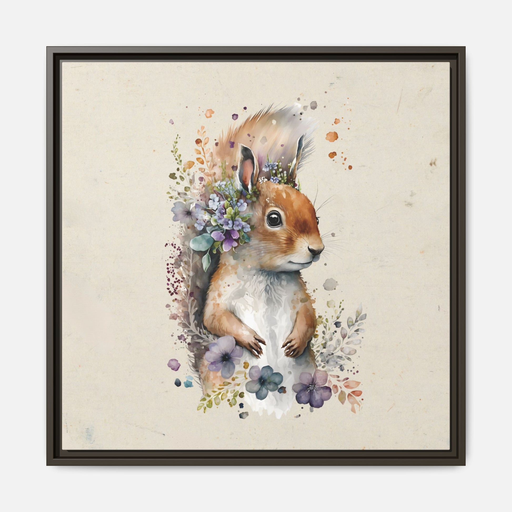 Watercolor Squirrel Framed Canvas Wall Art Square - Canvasses