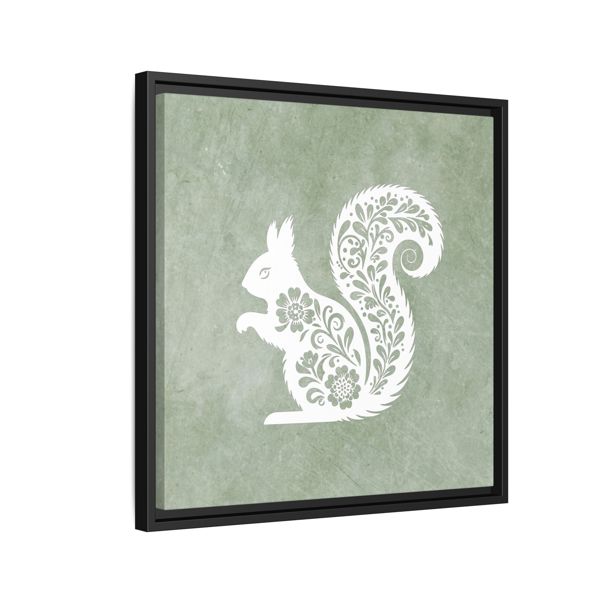 Silhouette Floral Squirrel Framed Canvas Wall Art Square - Canvasses