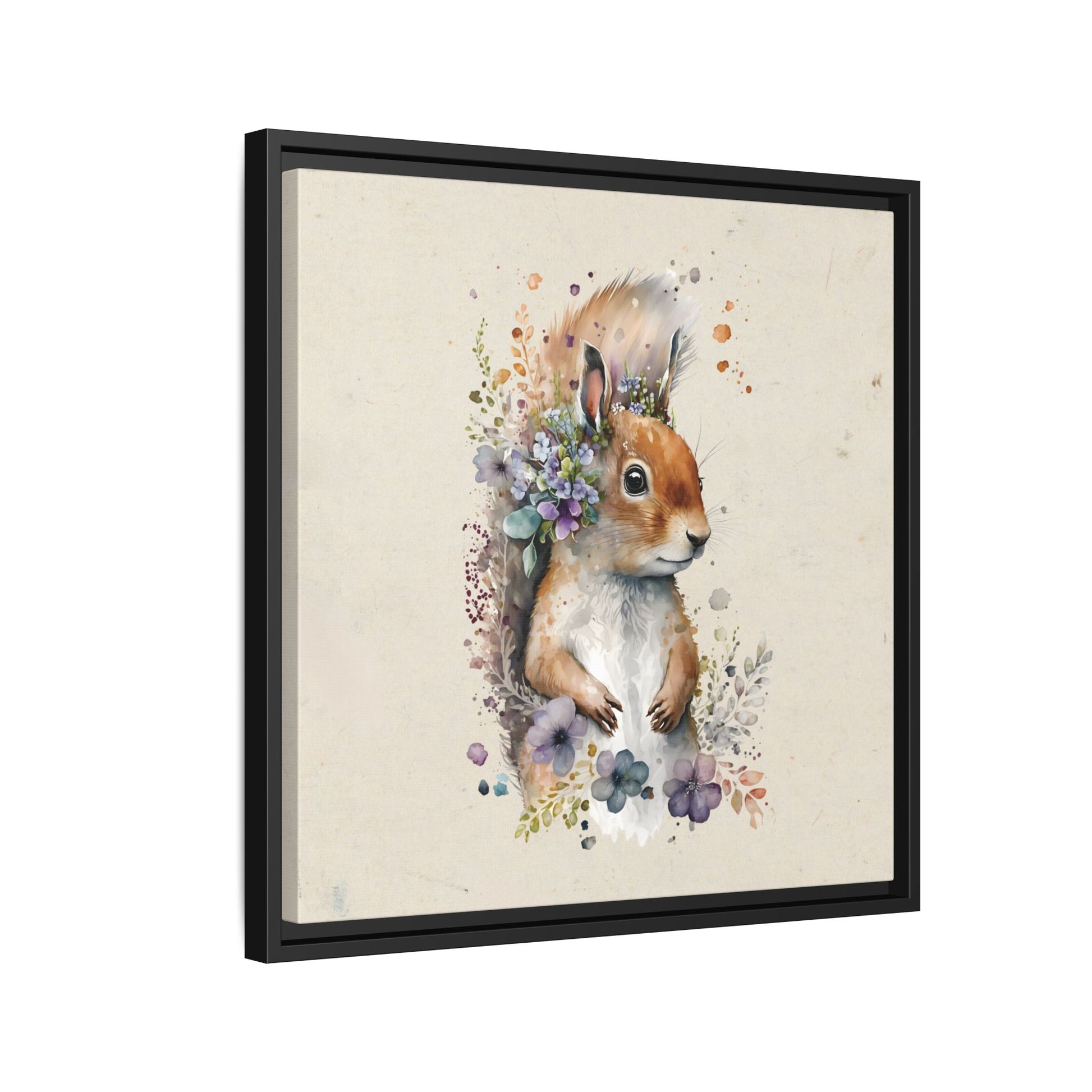 Watercolor Squirrel Framed Canvas Wall Art Square - Canvasses