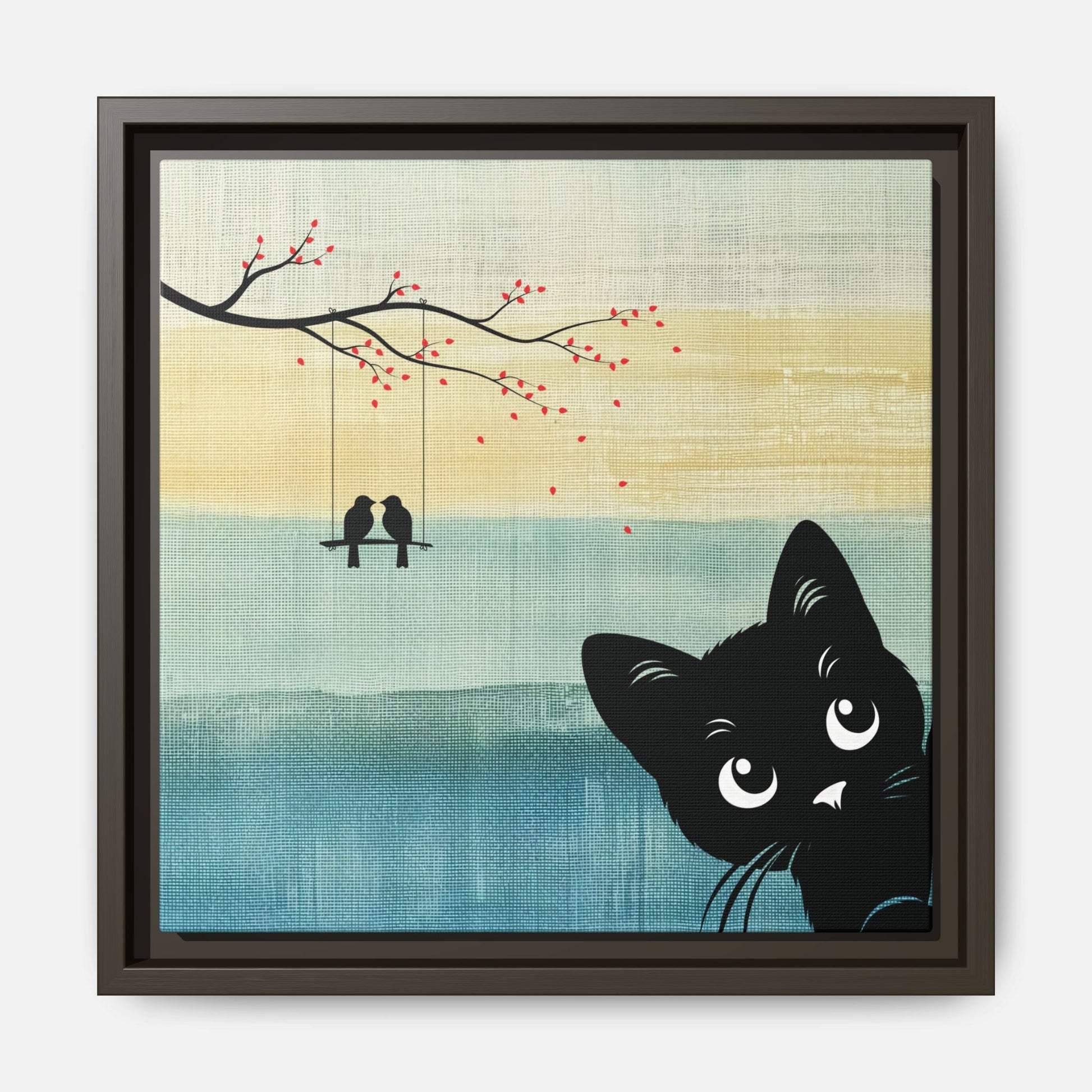 Peekaboo Cat Framed Canvas Wall Art Square - Canvasses