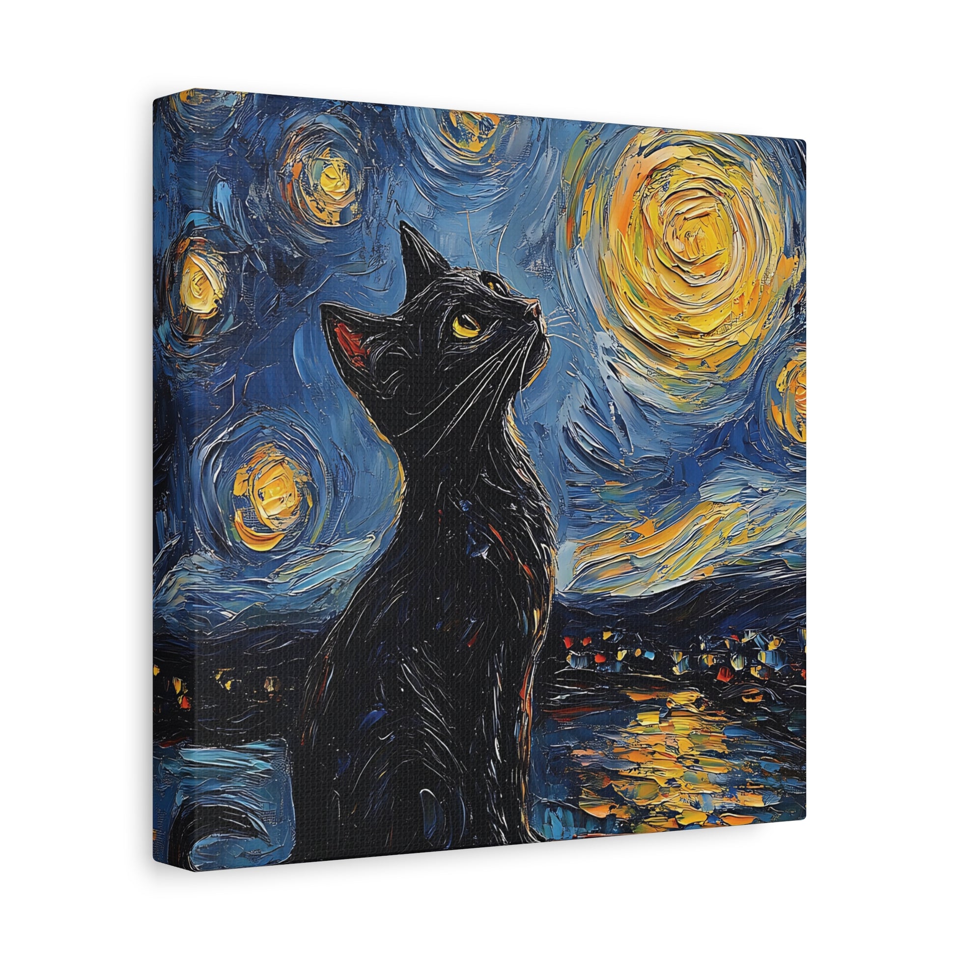 Black Starry Cat Canvas Wall Art Square - Canvasses