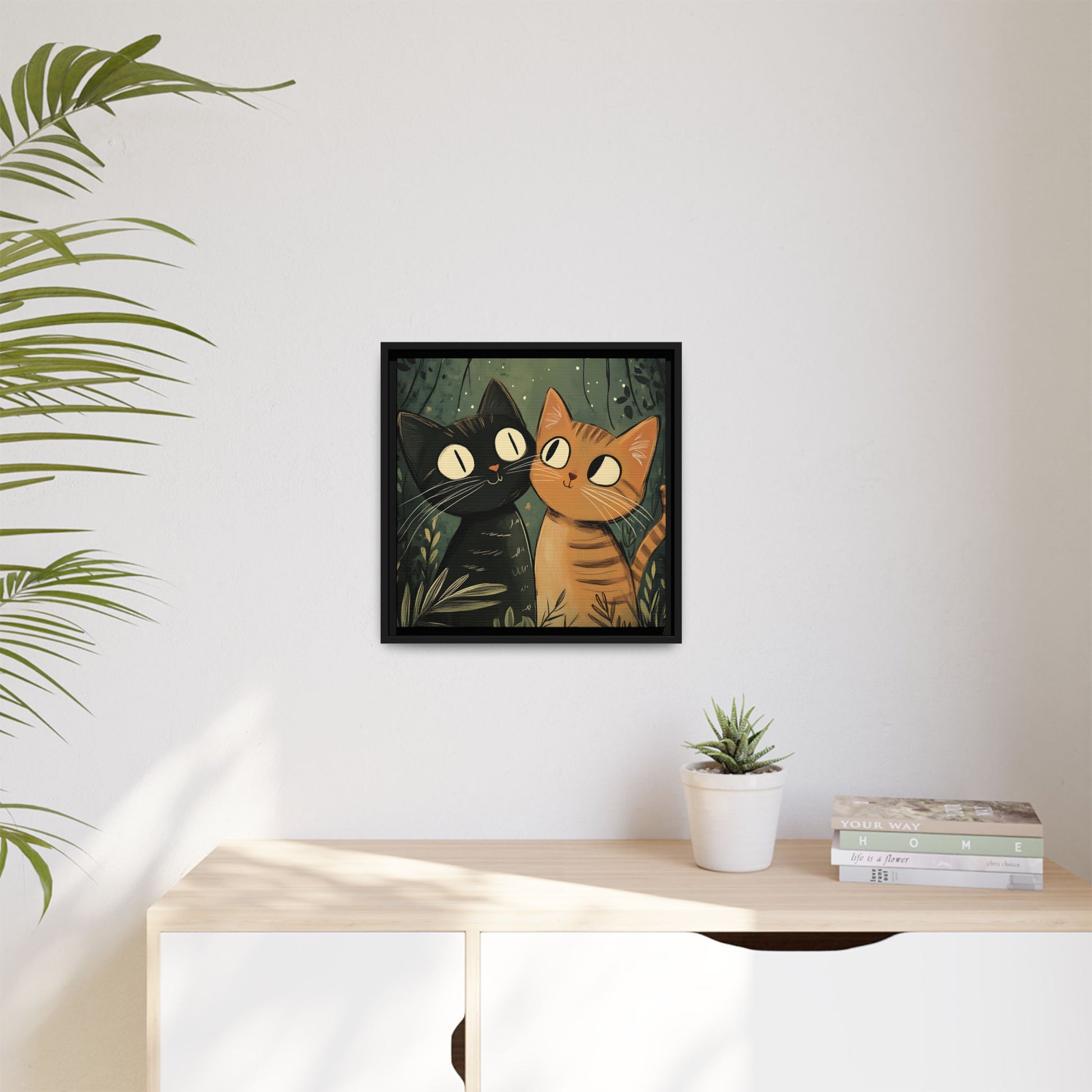 Cats in Love Framed Canvas Wall Art Square - Canvasses