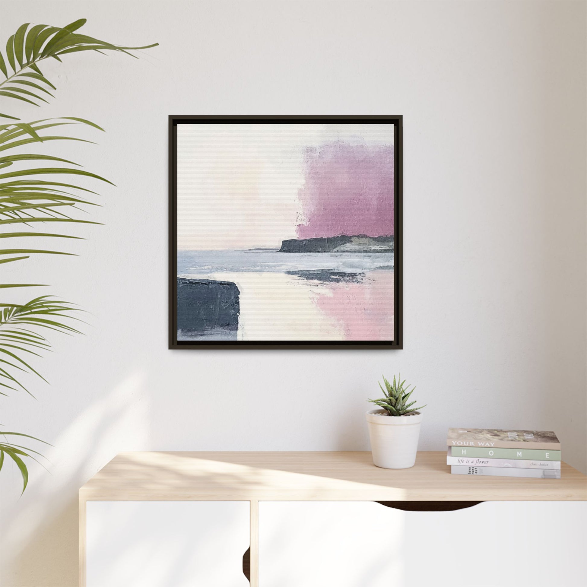 Lavender Ocean Framed Canvas Wall Art Square - Canvasses