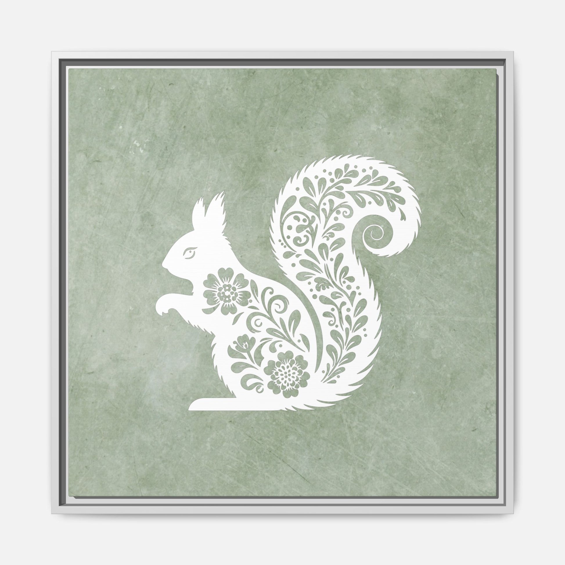 Silhouette Floral Squirrel Framed Canvas Wall Art Square - Canvasses