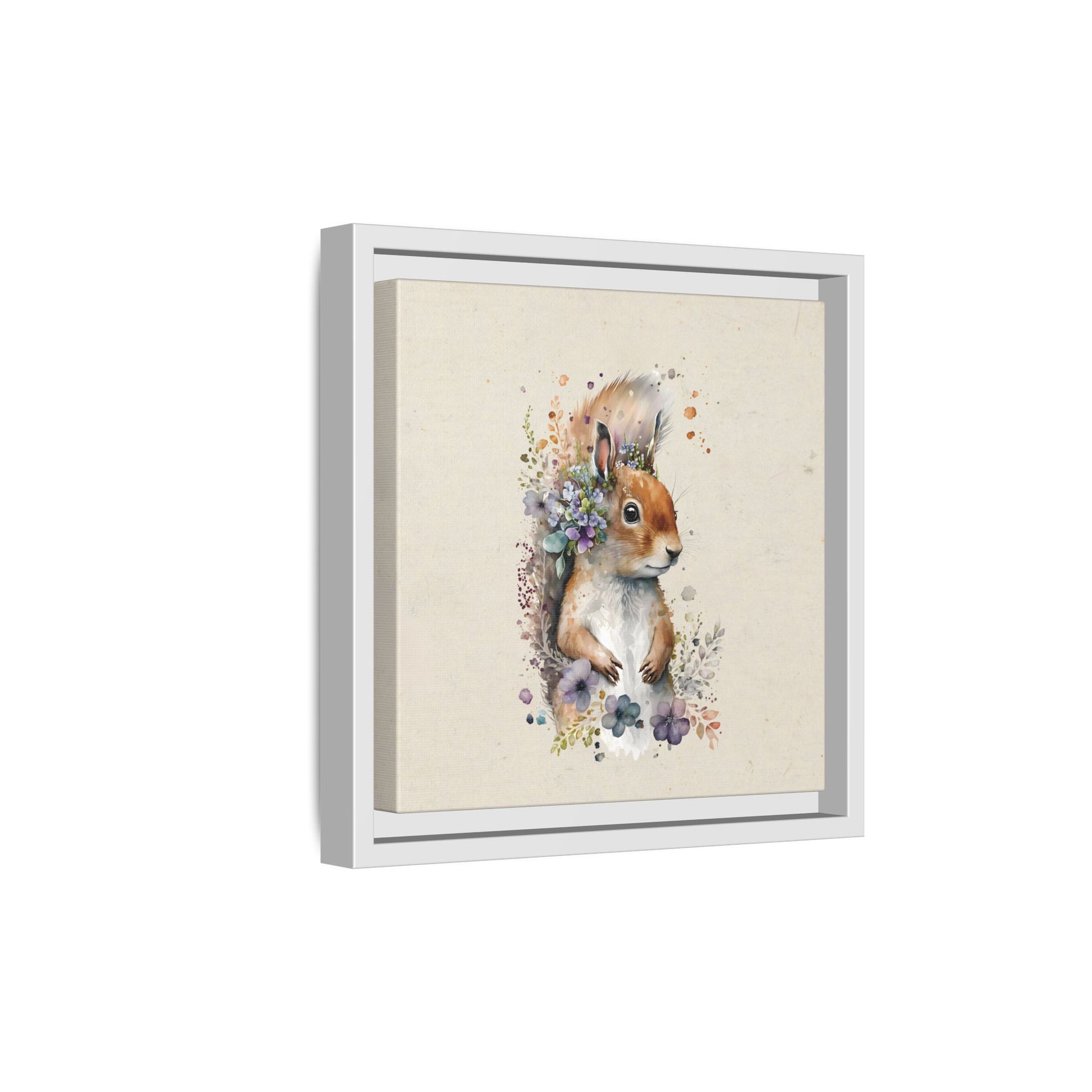 Watercolor Squirrel Framed Canvas Wall Art Square - Canvasses
