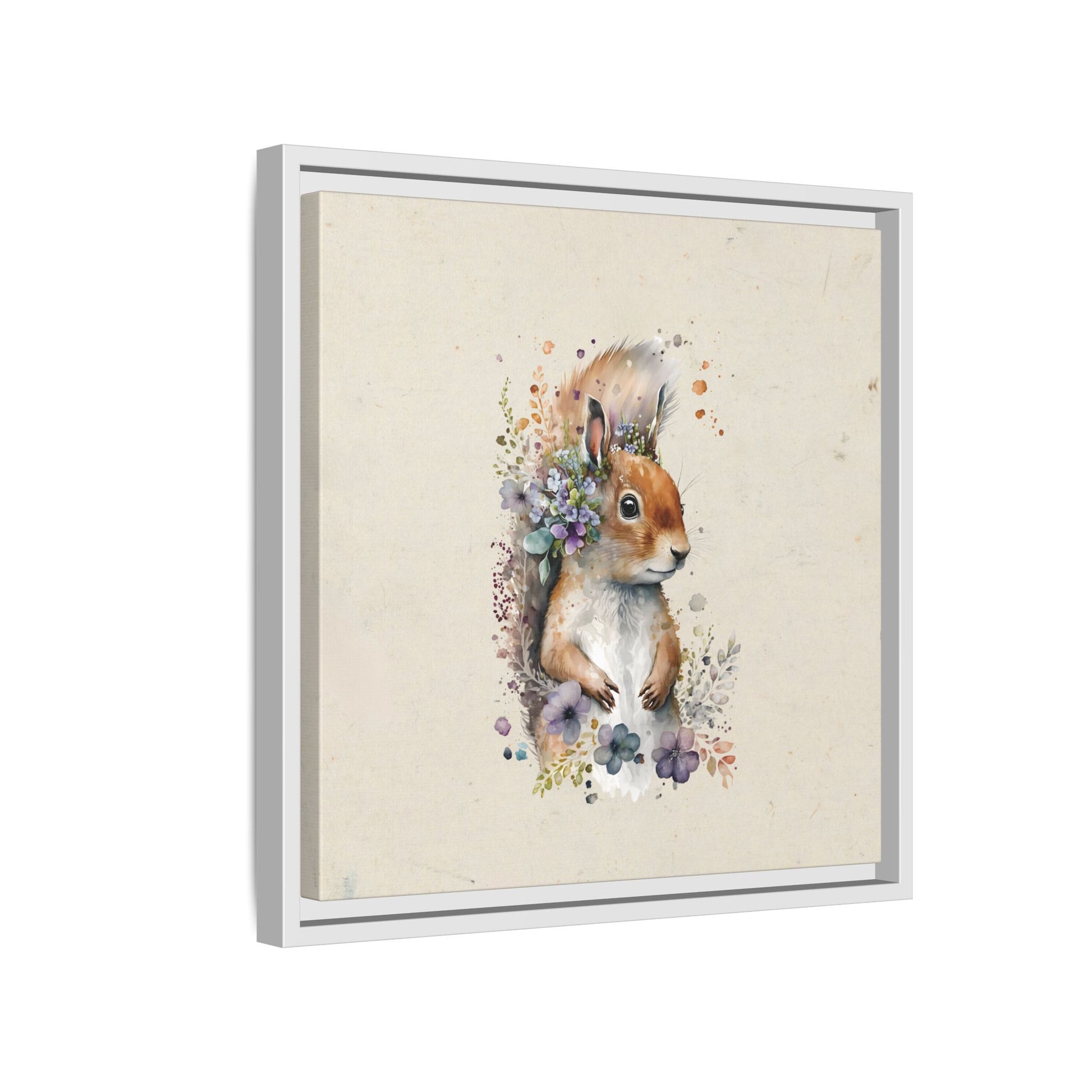 Watercolor Squirrel Framed Canvas Wall Art Square - Canvasses