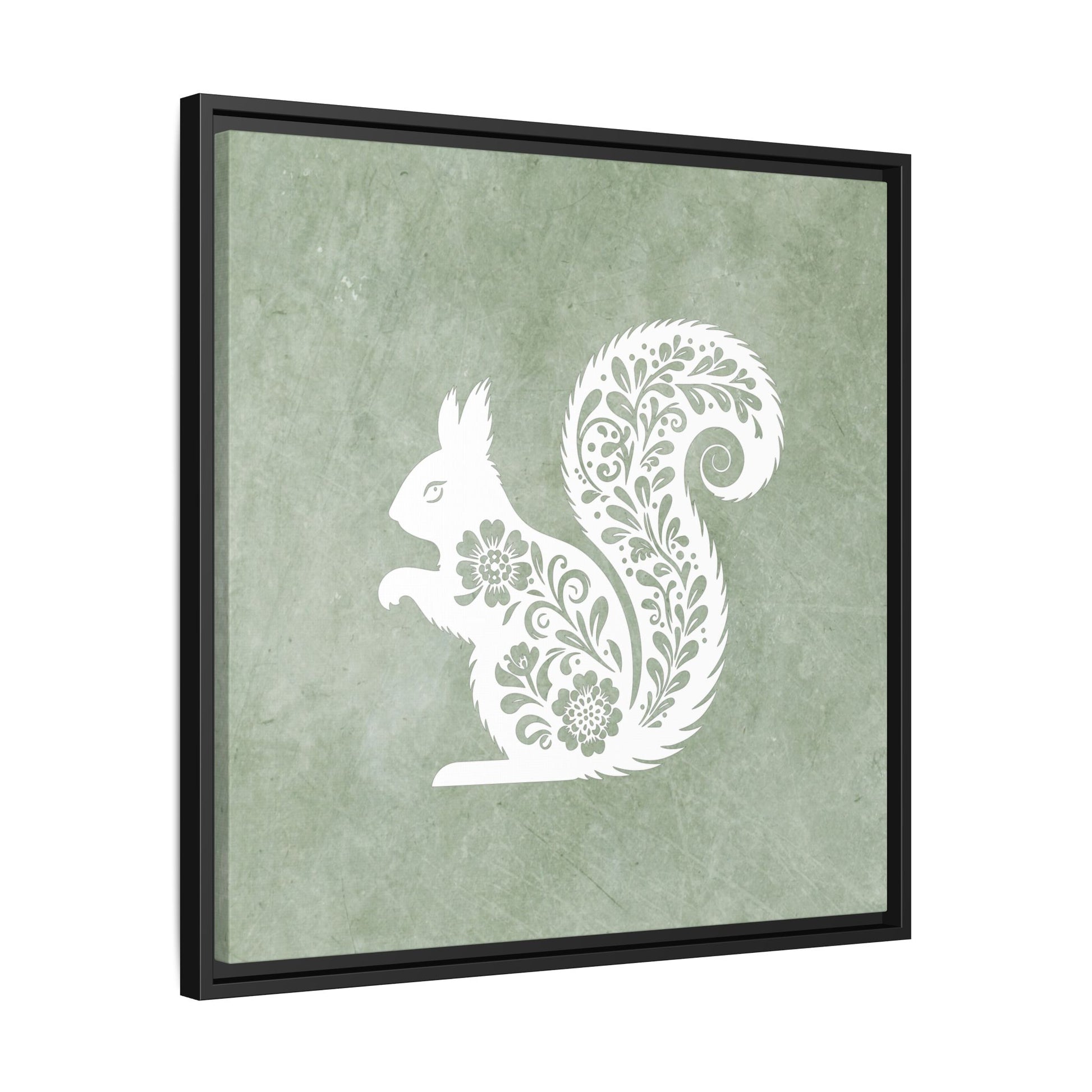 Silhouette Floral Squirrel Framed Canvas Wall Art Square - Canvasses