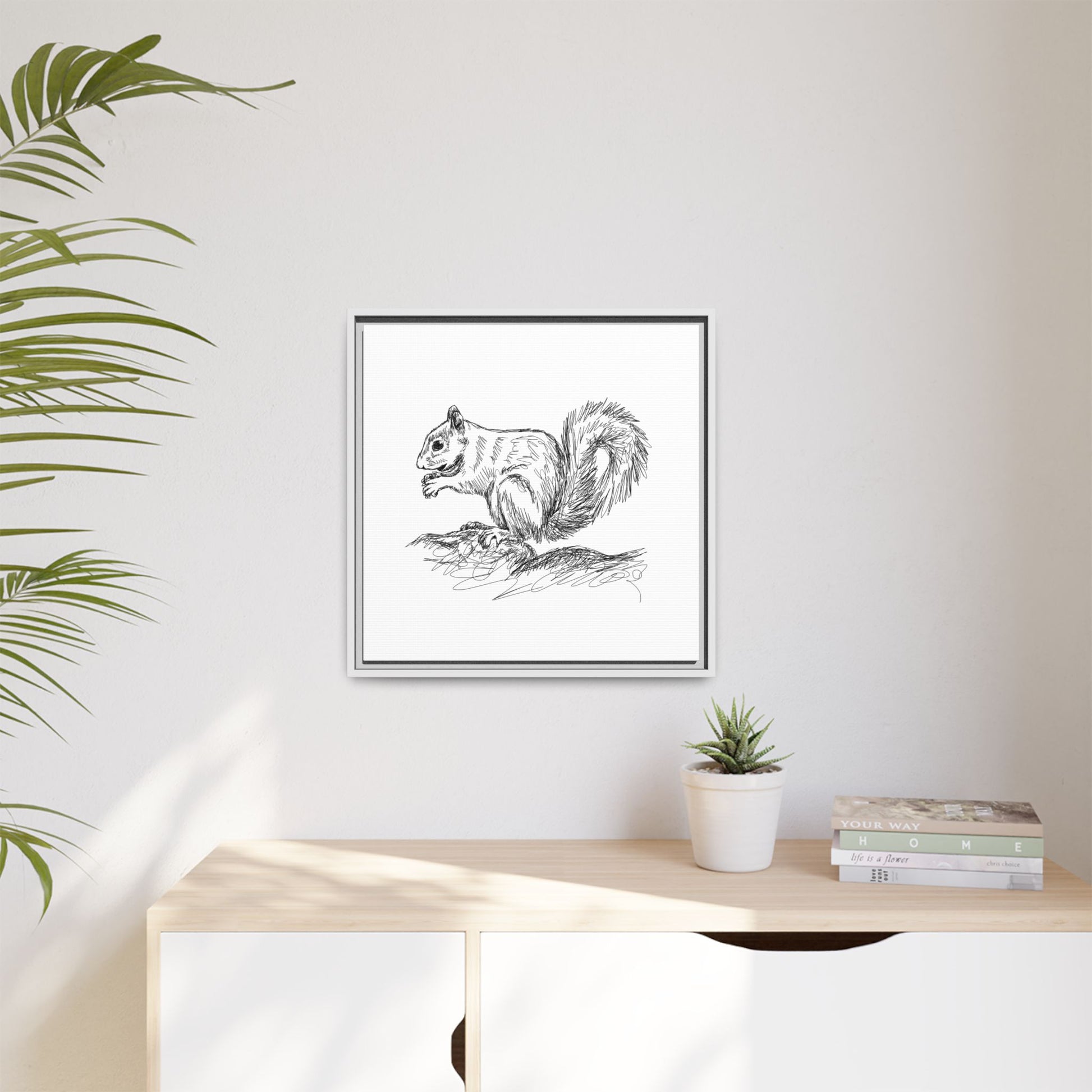 Squirrel Sketch Framed Canvas Wall Art Square - Canvasses
