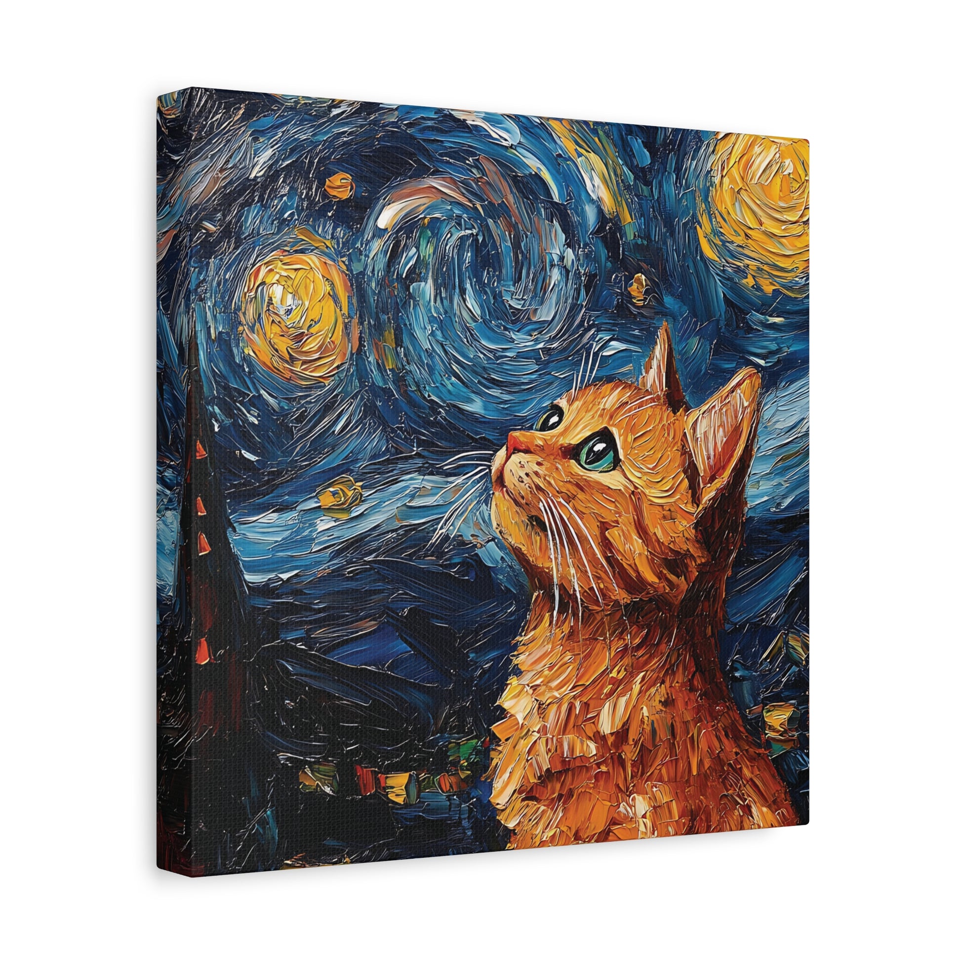 Golden Starry Cat Canvas Wall Art Square - Canvasses