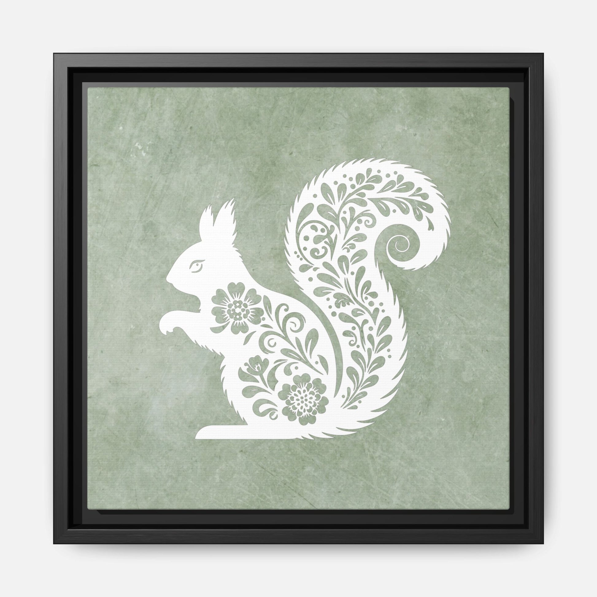 Silhouette Floral Squirrel Framed Canvas Wall Art Square - Canvasses