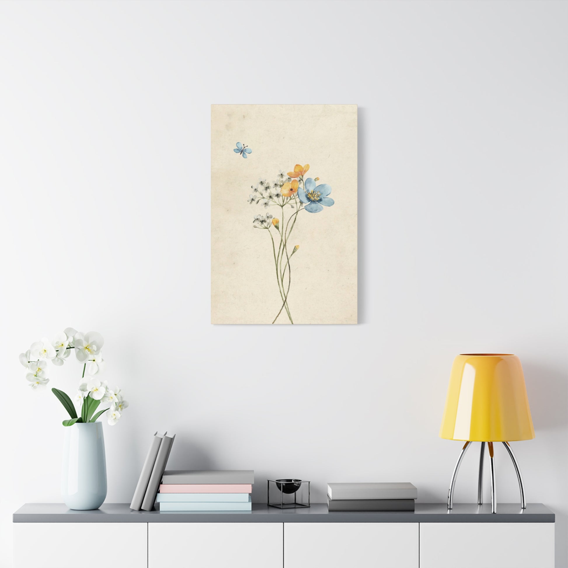Vintage Wildflower Butterfly Canvas Wall Art Vertical - Canvasses