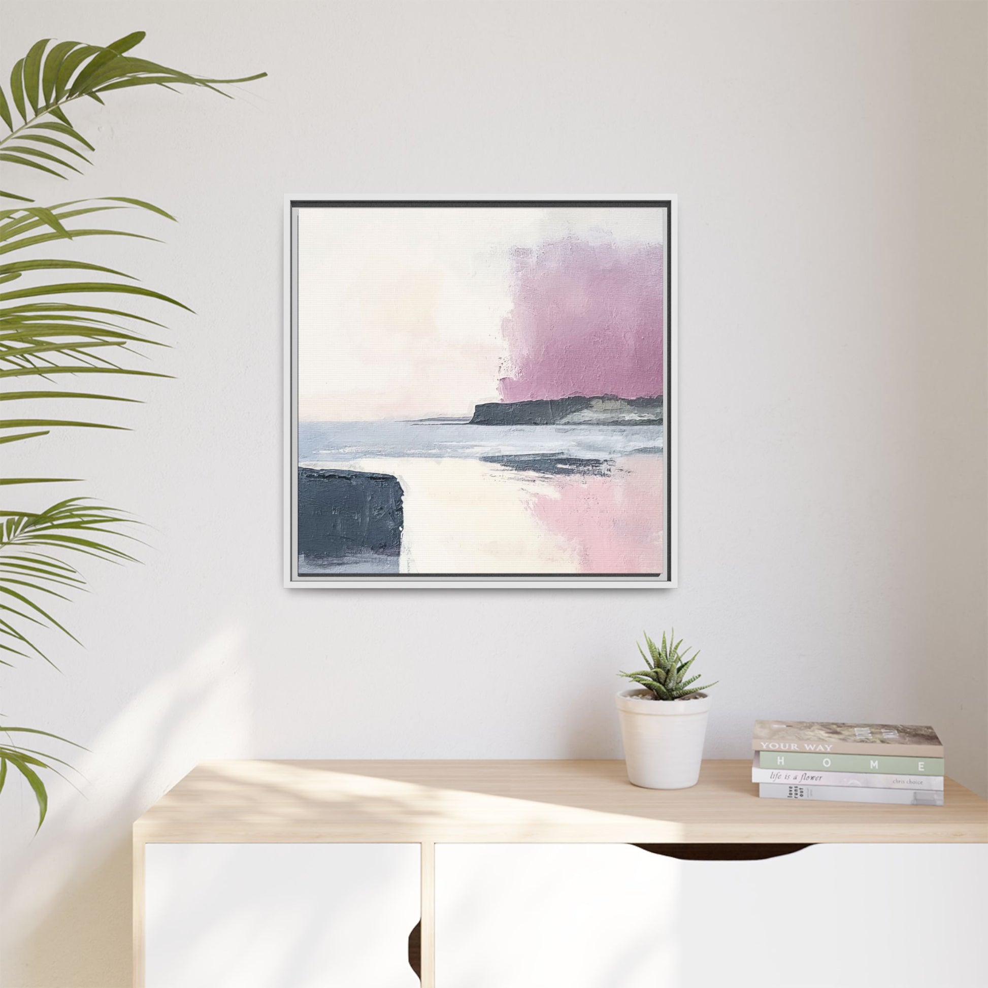 Lavender Ocean Framed Canvas Wall Art Square - Canvasses