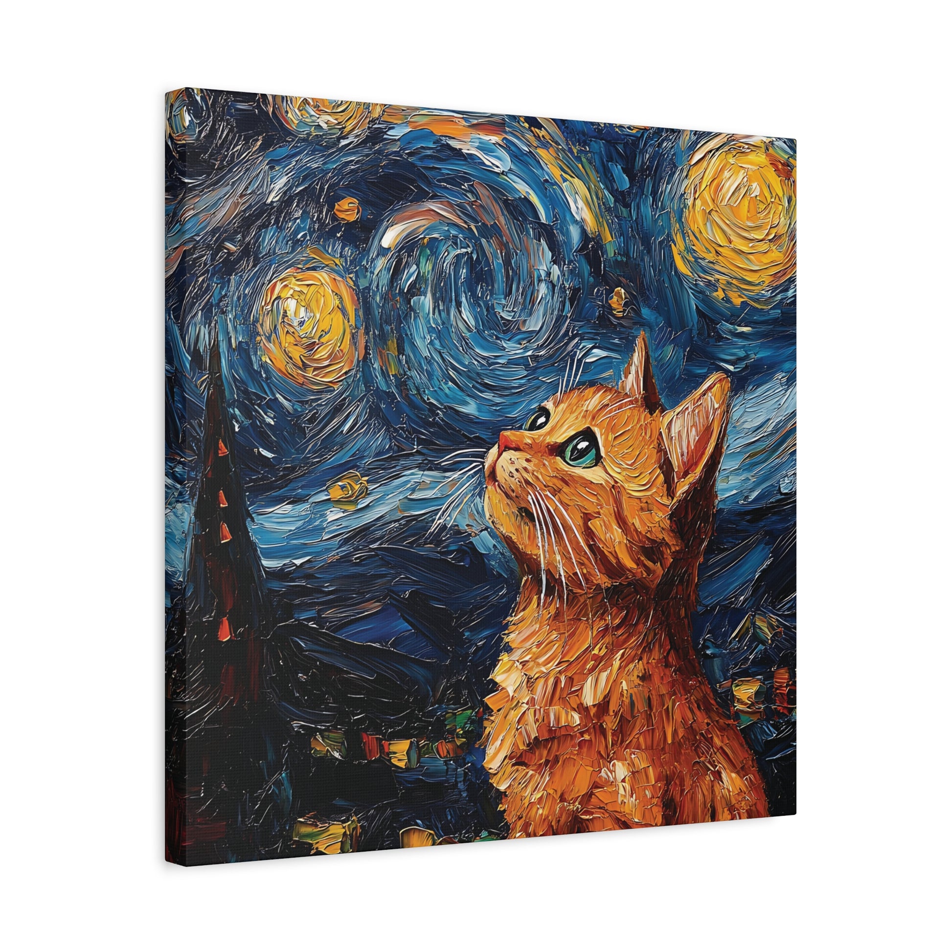 Golden Starry Cat Canvas Wall Art Square - Canvasses