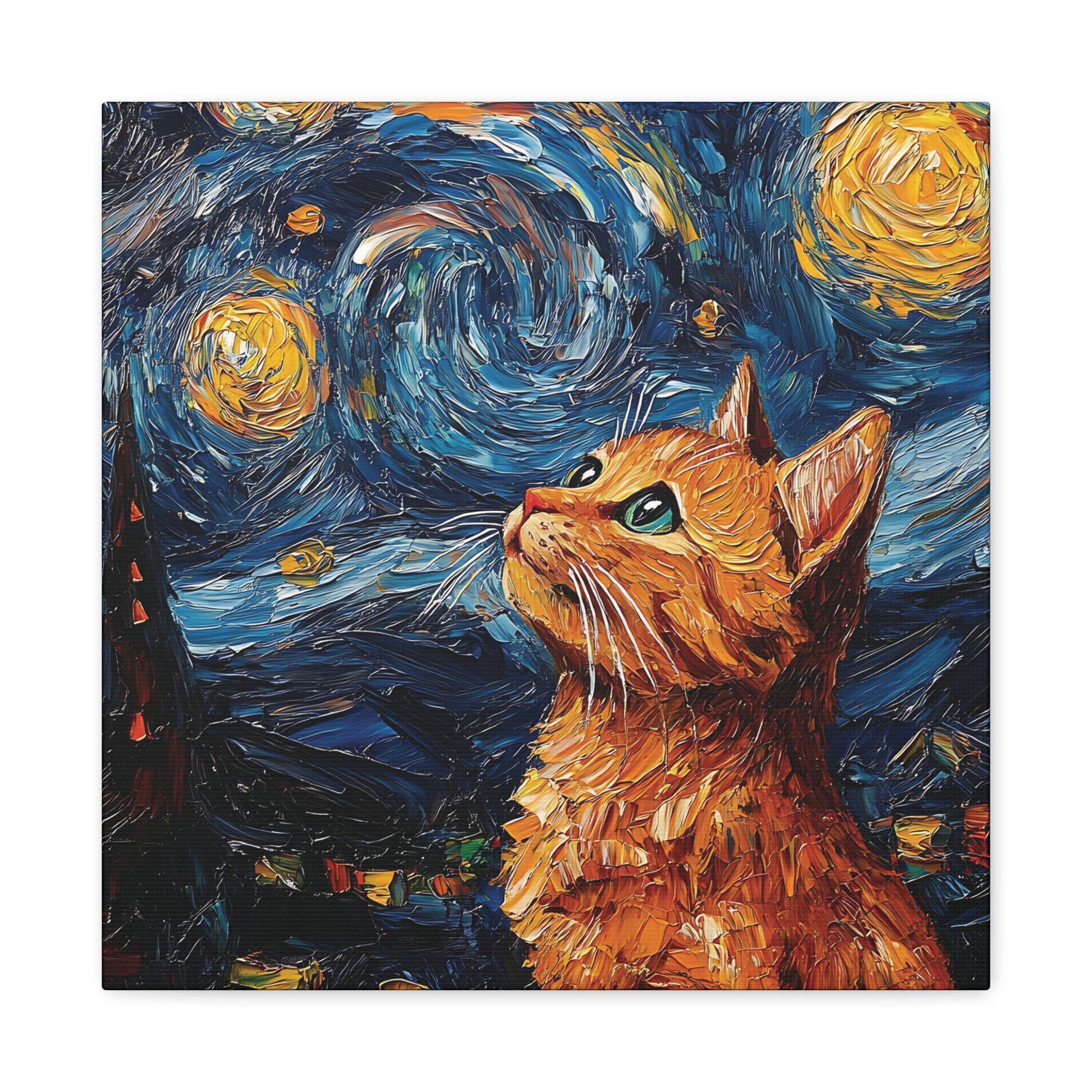 Golden Starry Cat Canvas Wall Art Square - Canvasses