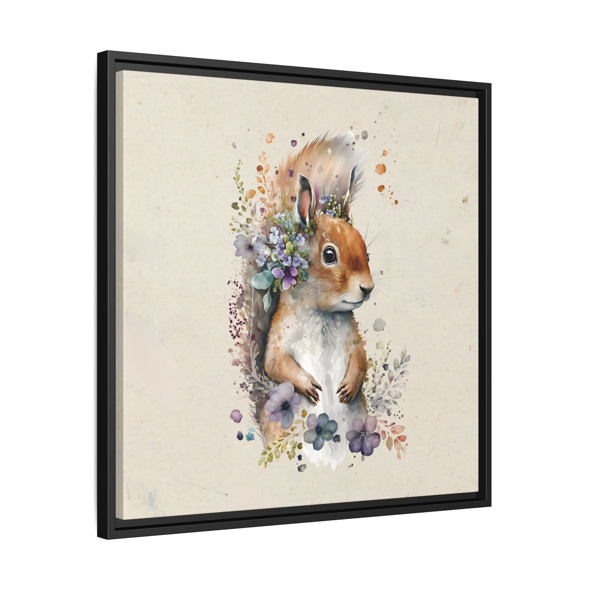 Watercolor Squirrel Framed Canvas Wall Art Square - Canvasses