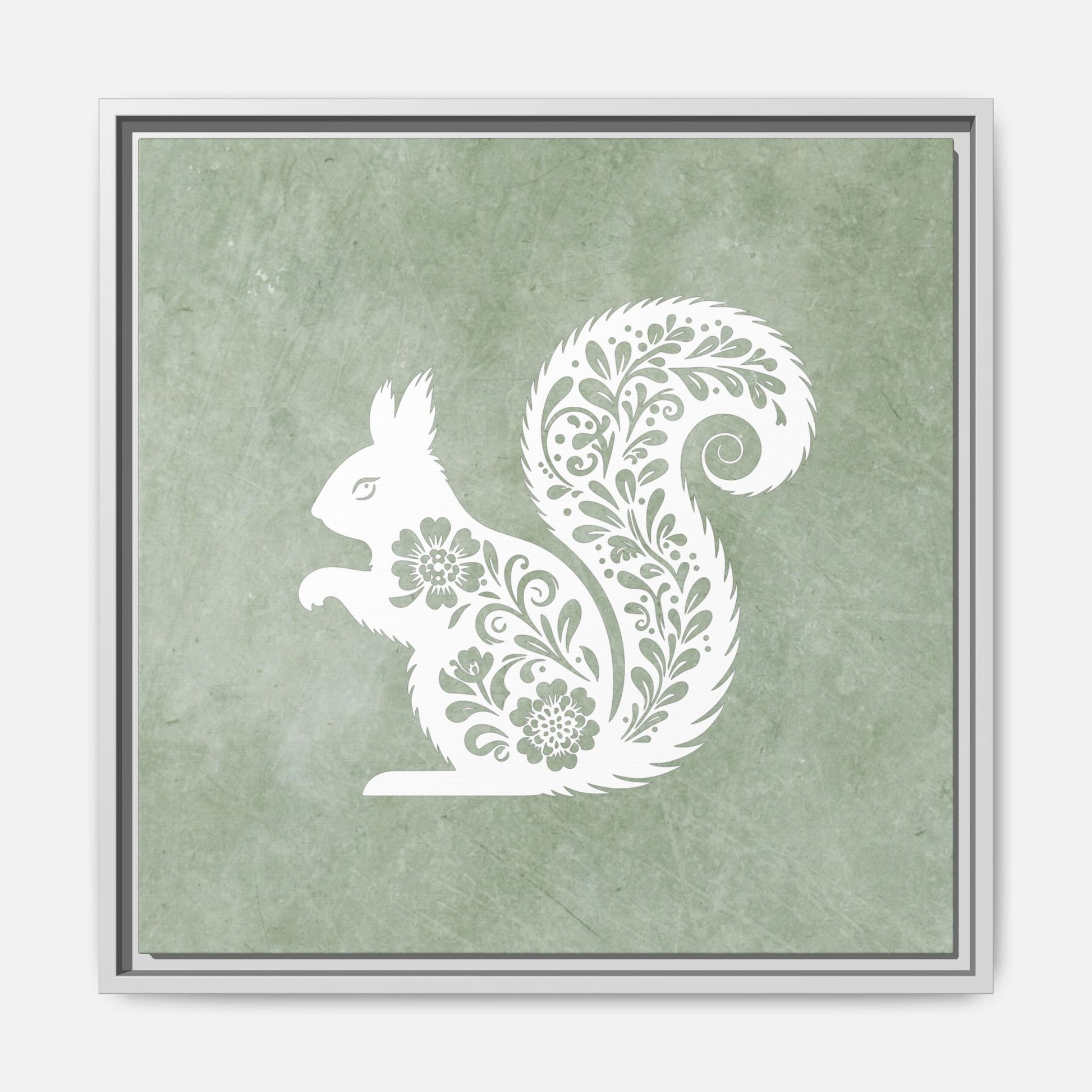 Silhouette Floral Squirrel Framed Canvas Wall Art Square - Canvasses