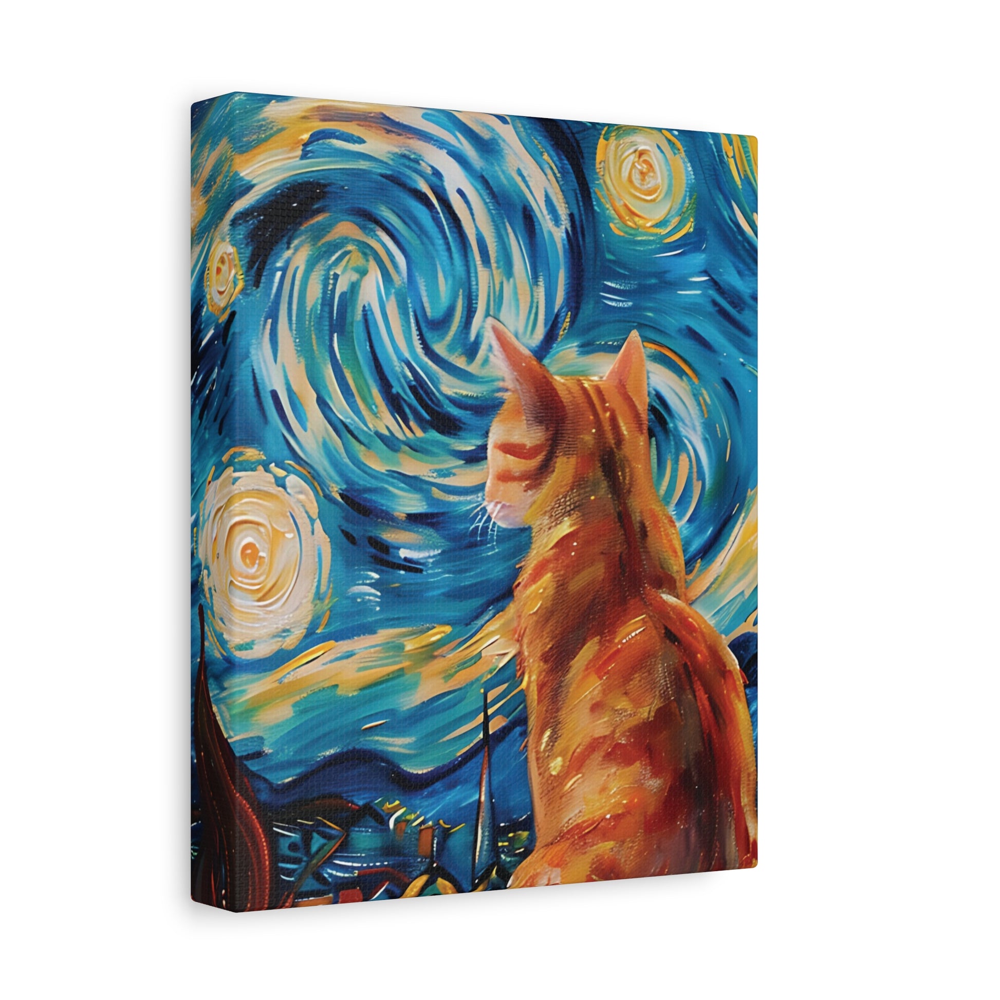 Golden Starry Cat Canvas Wall Art Vertical - Canvasses