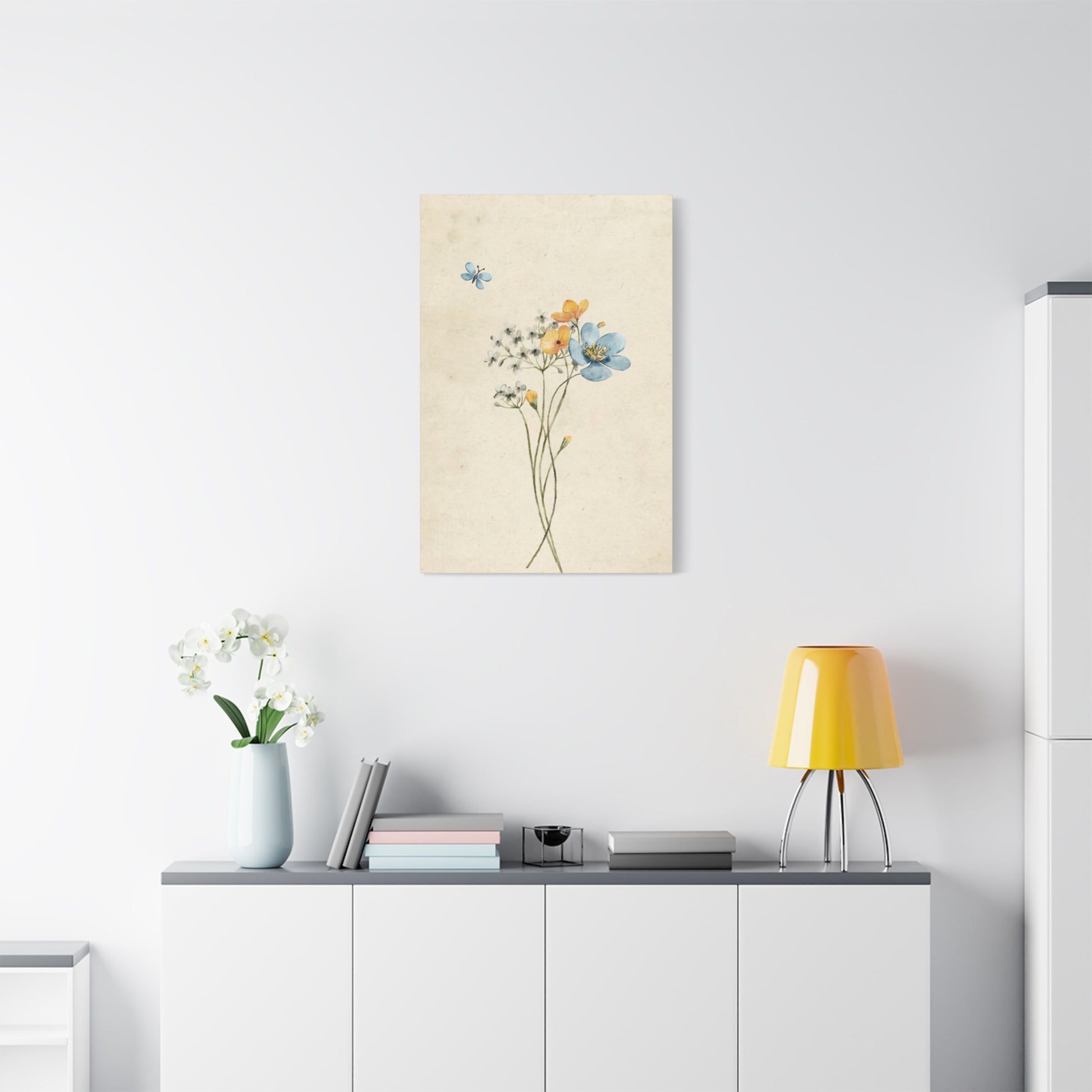 Vintage Wildflower Butterfly Canvas Wall Art Vertical - Canvasses