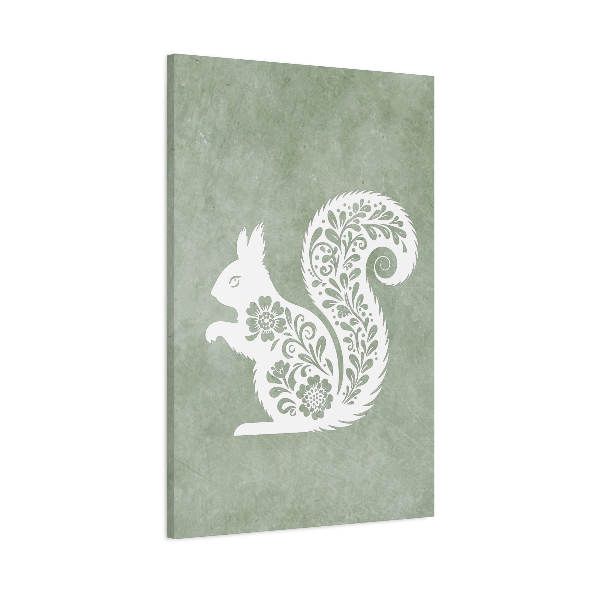 Silhouette Floral Squirrel Canvas Wall Art Vertical - Canvasses