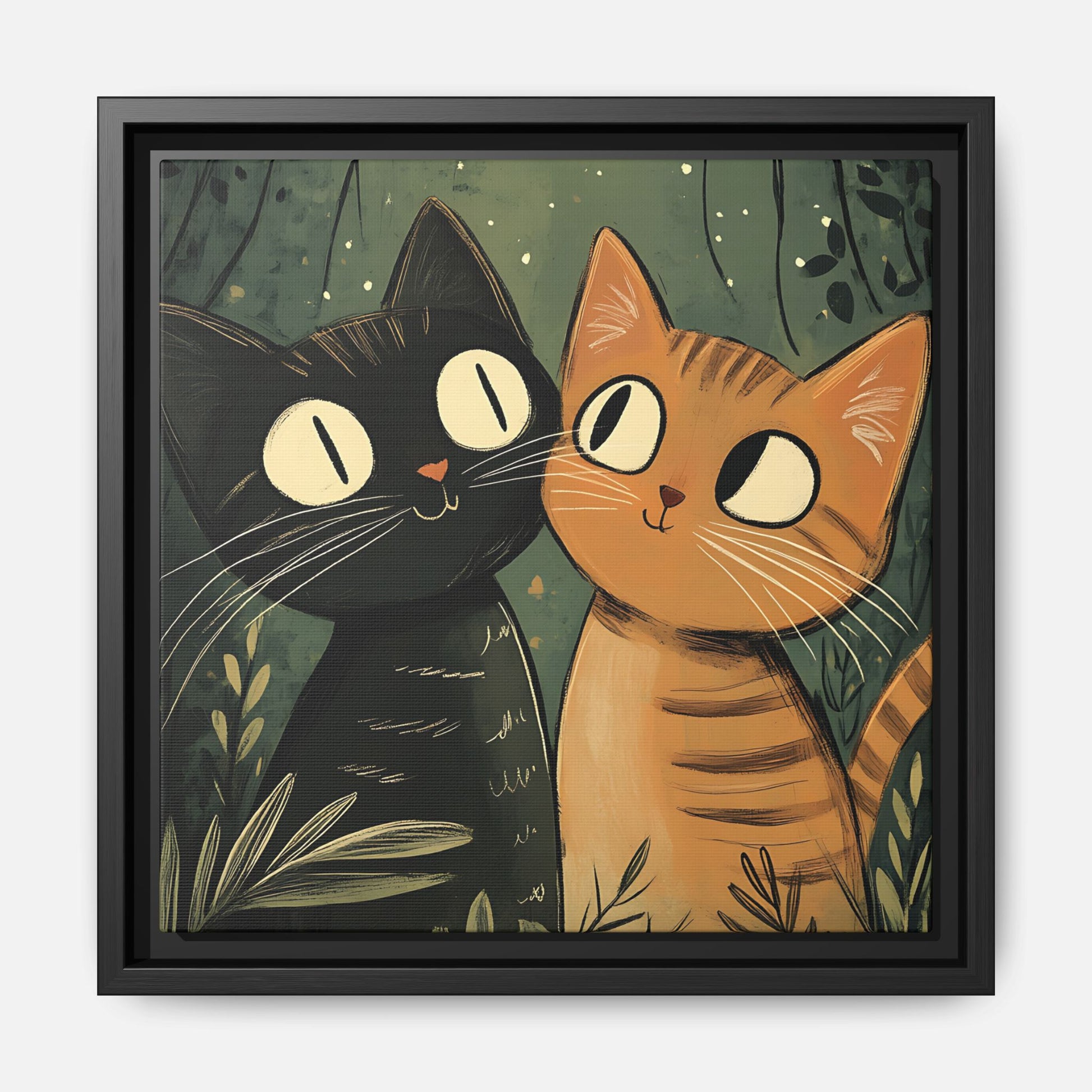 Cats in Love Framed Canvas Wall Art Square - Canvasses