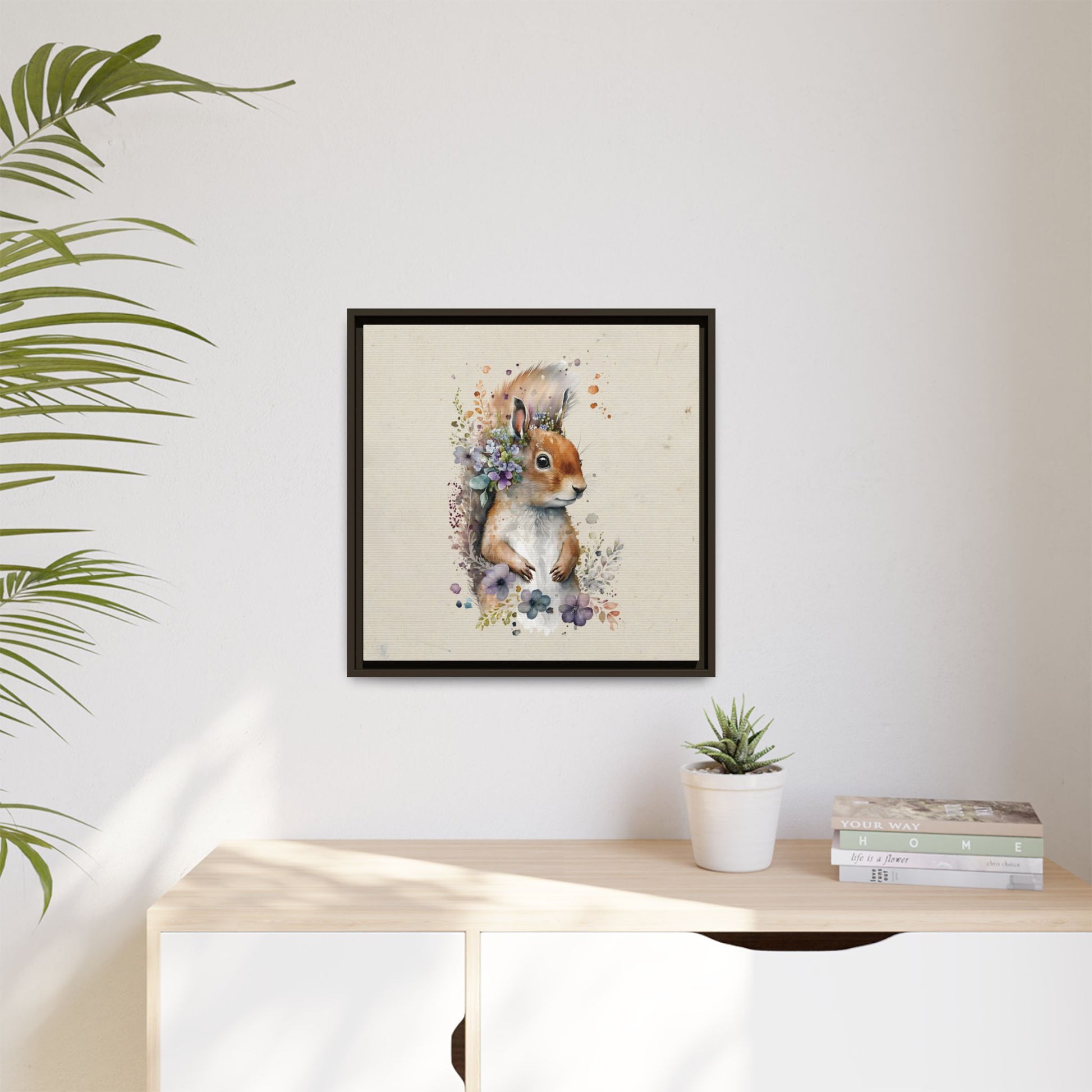 Watercolor Squirrel Framed Canvas Wall Art Square - Canvasses