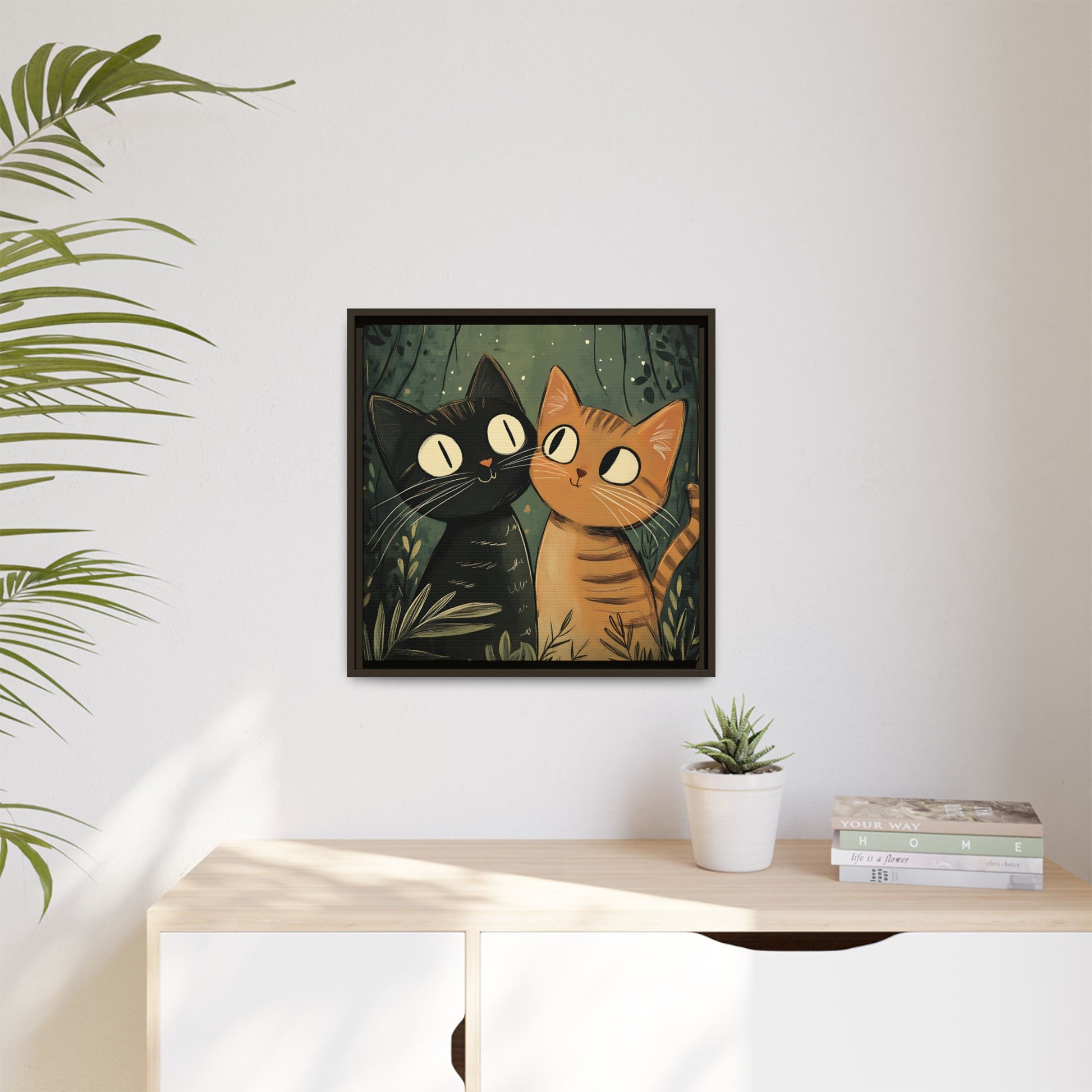 Cats in Love Framed Canvas Wall Art Square - Canvasses