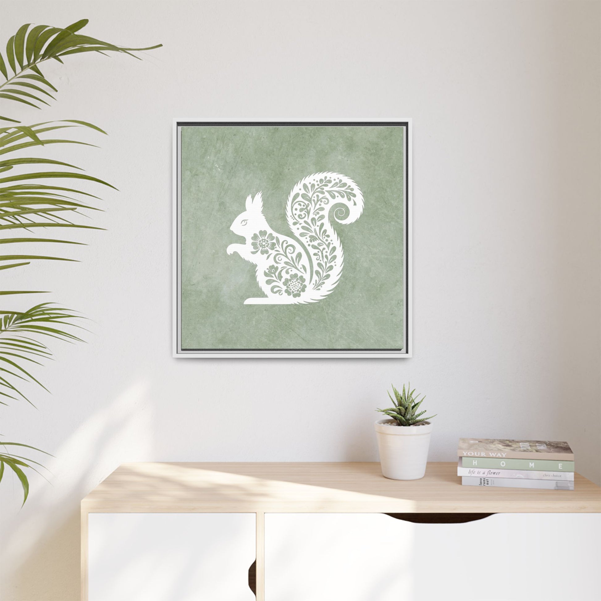 Silhouette Floral Squirrel Framed Canvas Wall Art Square - Canvasses