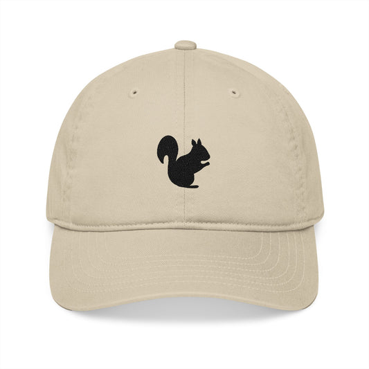 Squirrel Silhouette Embroidery Organic Baseball Cap - Canvasses