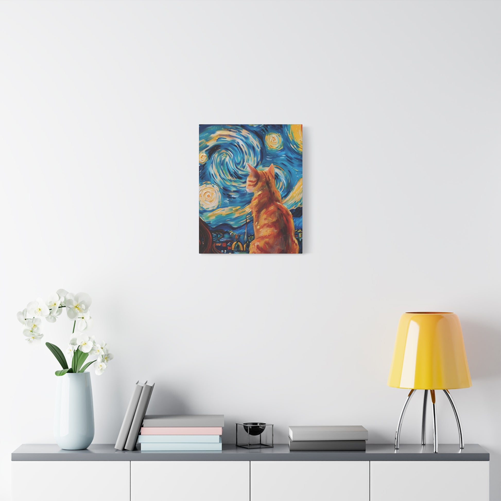 Golden Starry Cat Canvas Wall Art Vertical - Canvasses