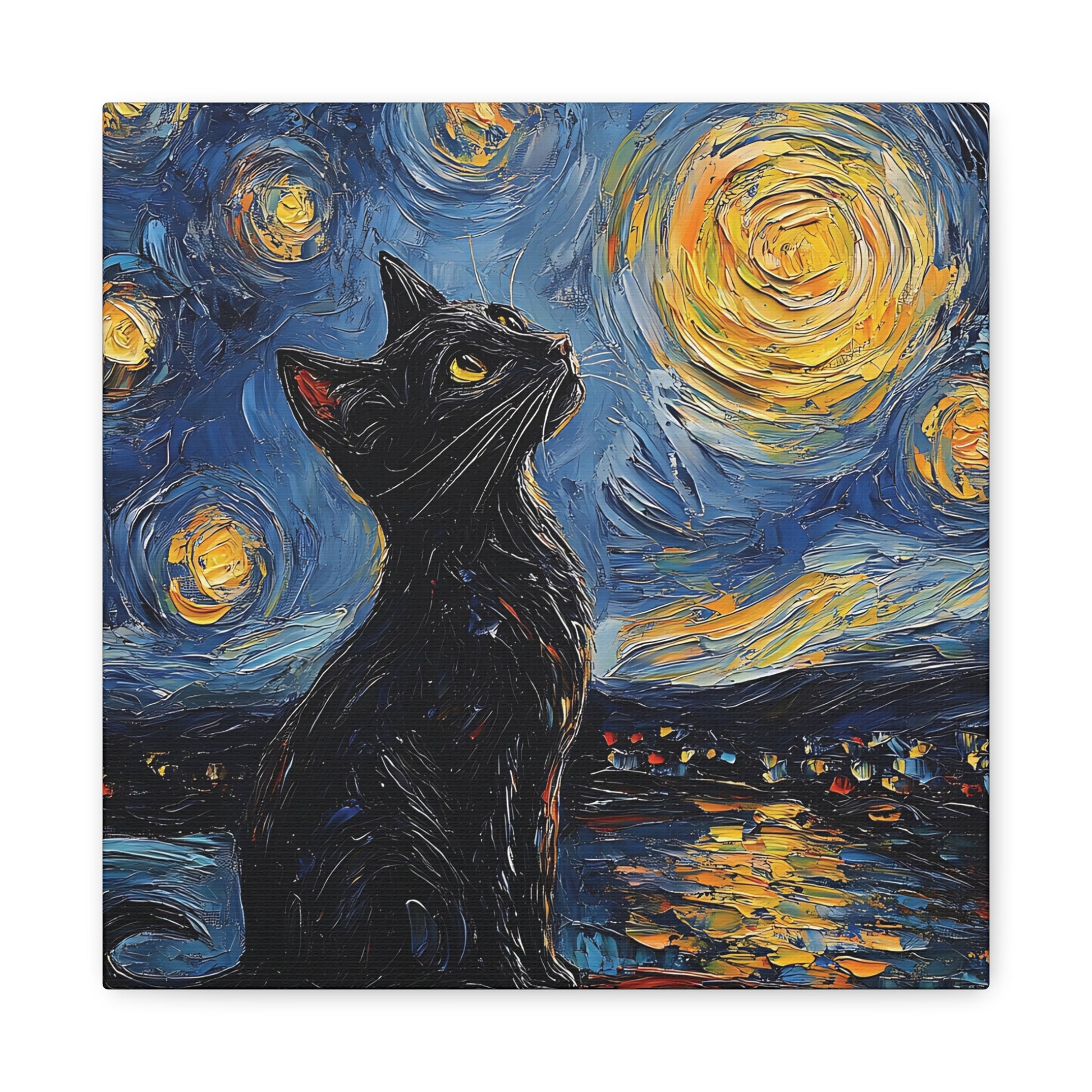 Black Starry Cat Canvas Wall Art Square - Canvasses