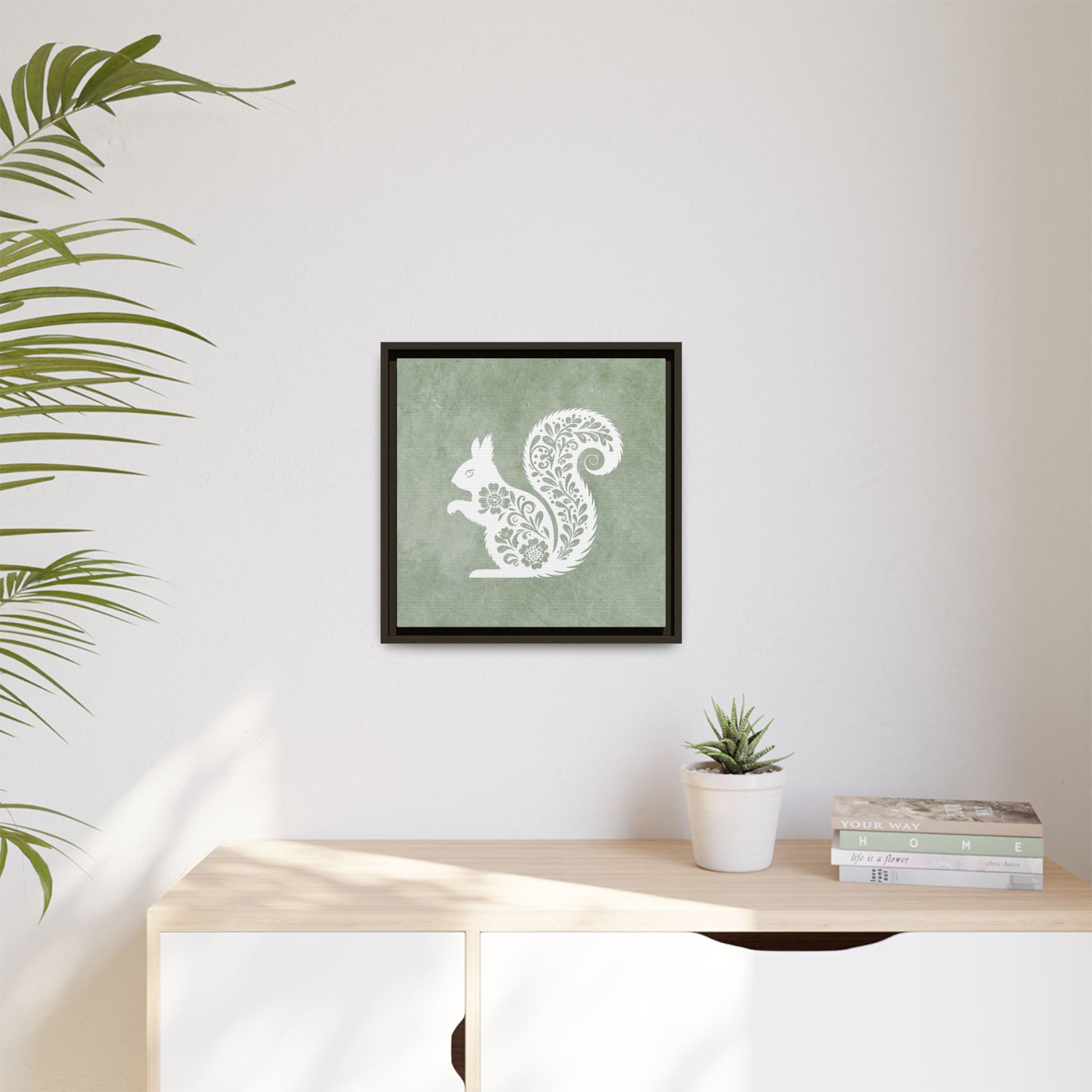 Silhouette Floral Squirrel Framed Canvas Wall Art Square - Canvasses