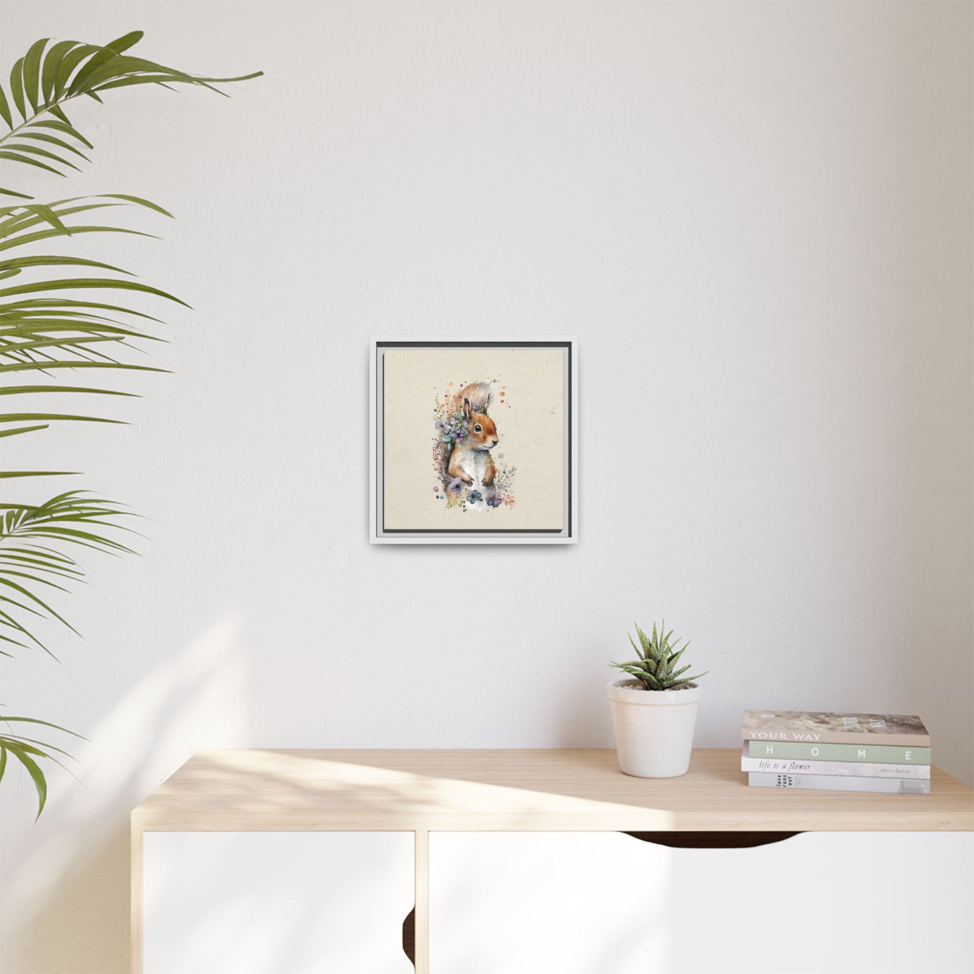 Watercolor Squirrel Framed Canvas Wall Art Square - Canvasses