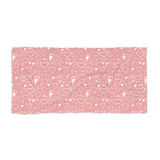 Pink Hearts Oversized Beach Towel - Canvasses
