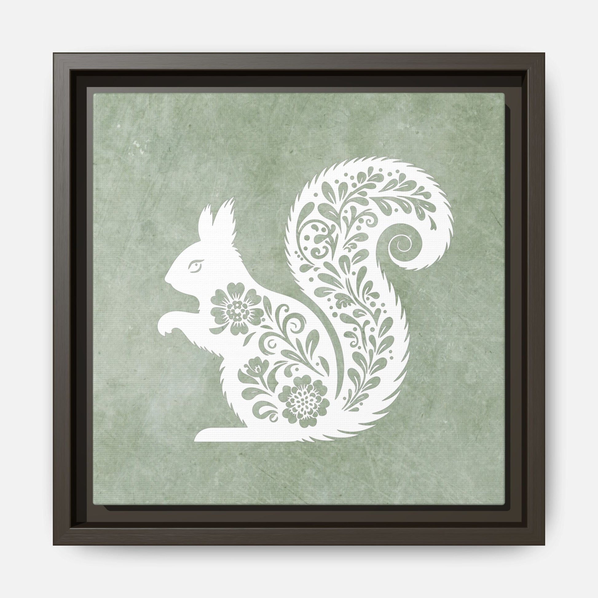 Silhouette Floral Squirrel Framed Canvas Wall Art Square - Canvasses
