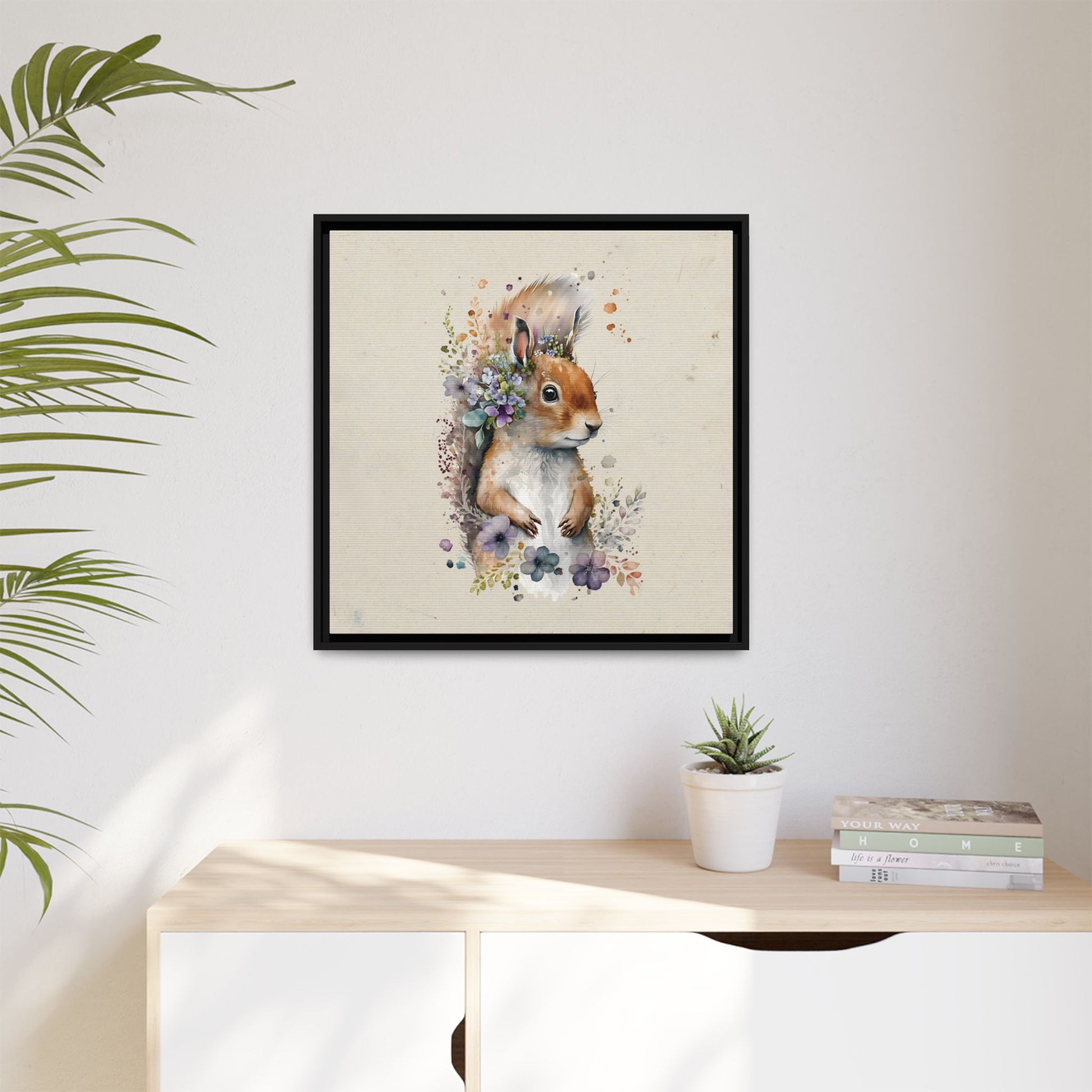 Watercolor Squirrel Framed Canvas Wall Art Square - Canvasses