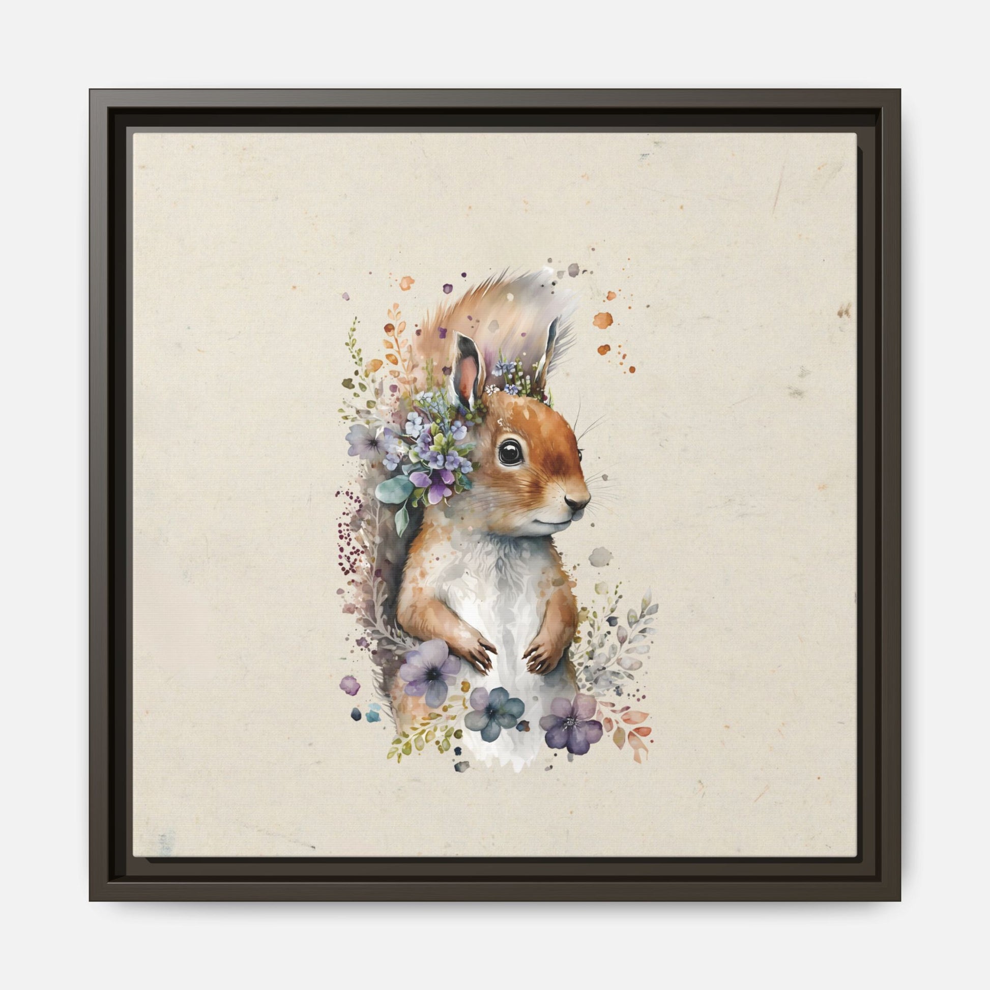 Watercolor Squirrel Framed Canvas Wall Art Square - Canvasses