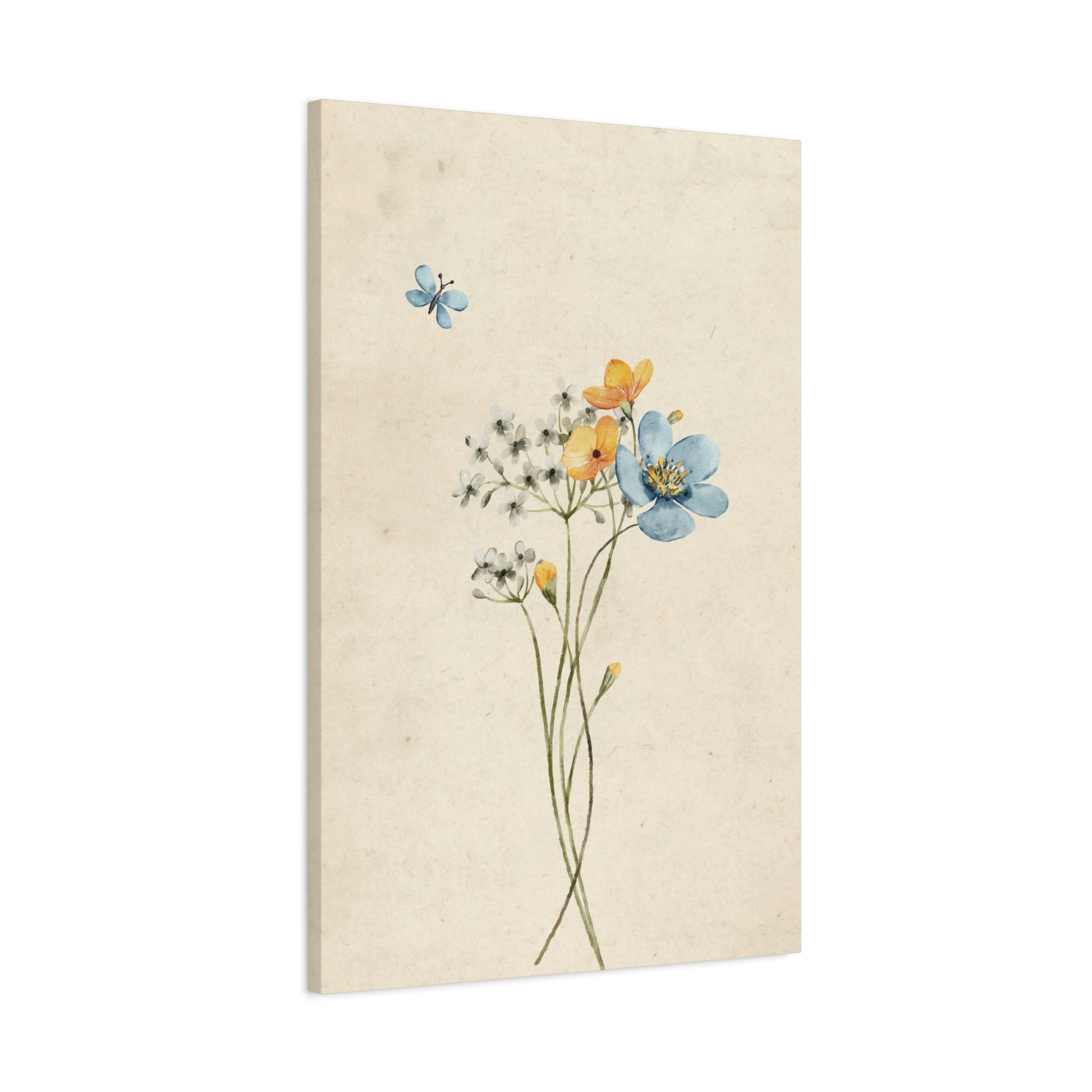 Vintage Wildflower Butterfly Canvas Wall Art Vertical - Canvasses