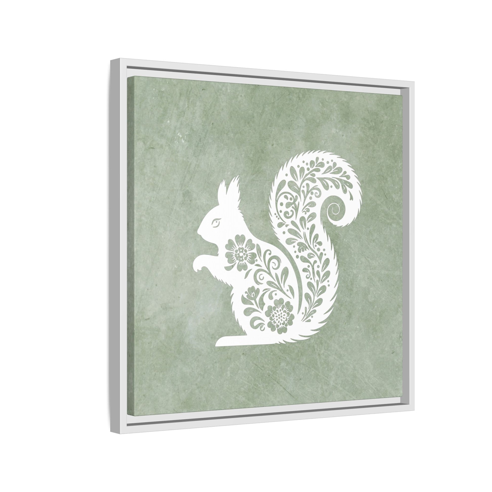 Silhouette Floral Squirrel Framed Canvas Wall Art Square - Canvasses