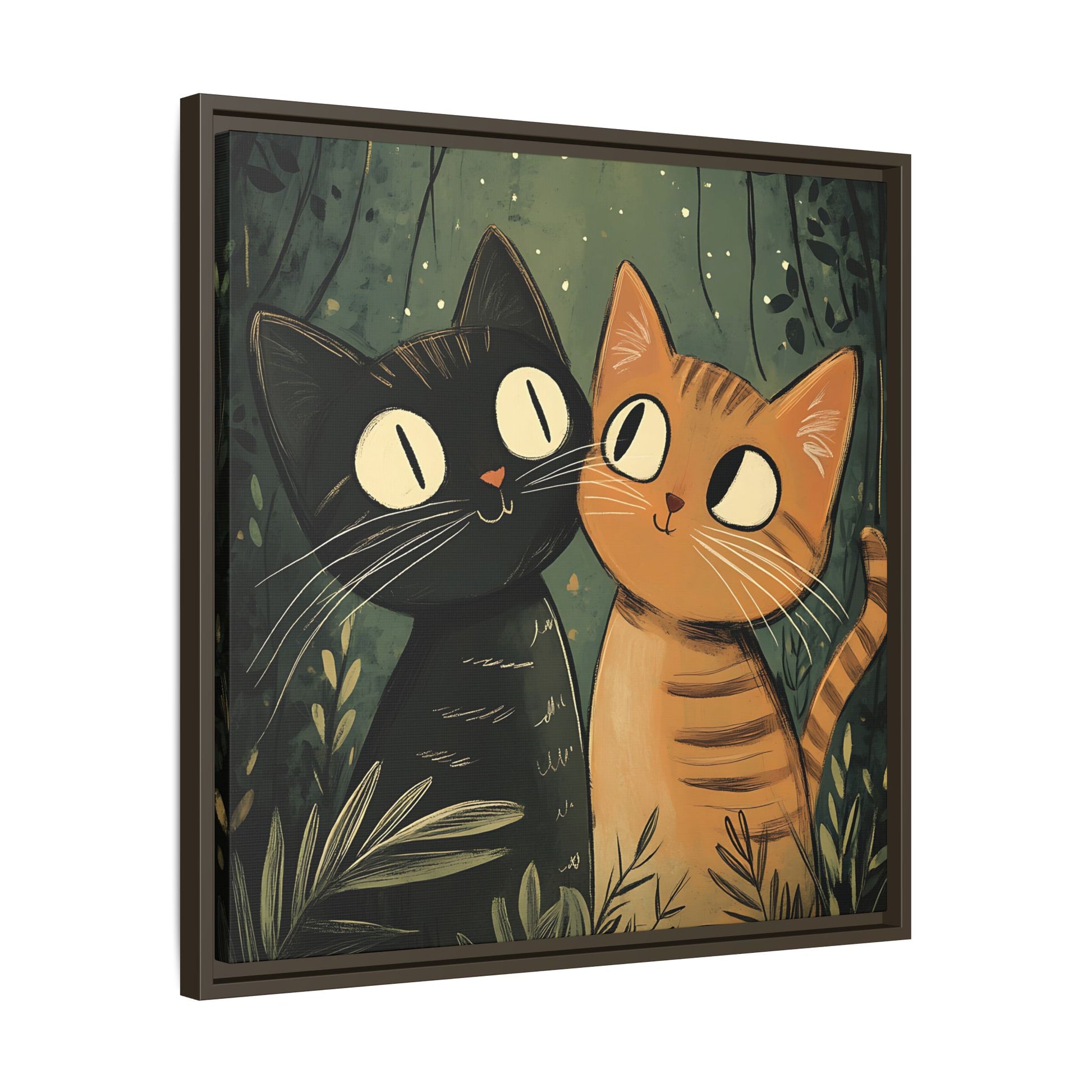 Cats in Love Framed Canvas Wall Art Square - Canvasses