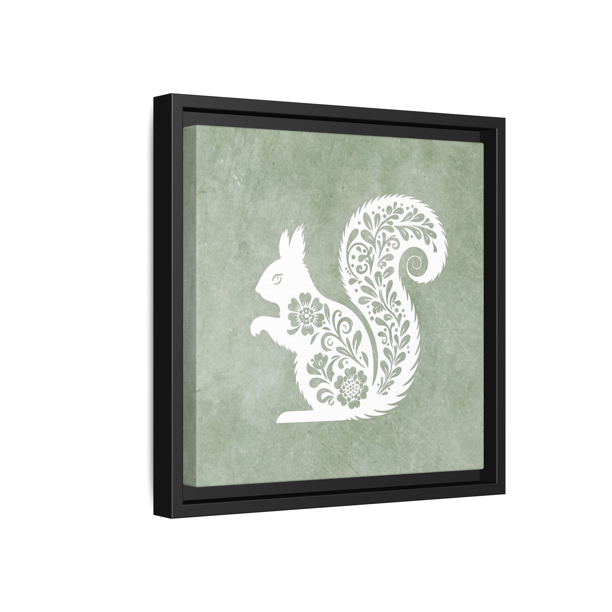 Silhouette Floral Squirrel Framed Canvas Wall Art Square - Canvasses
