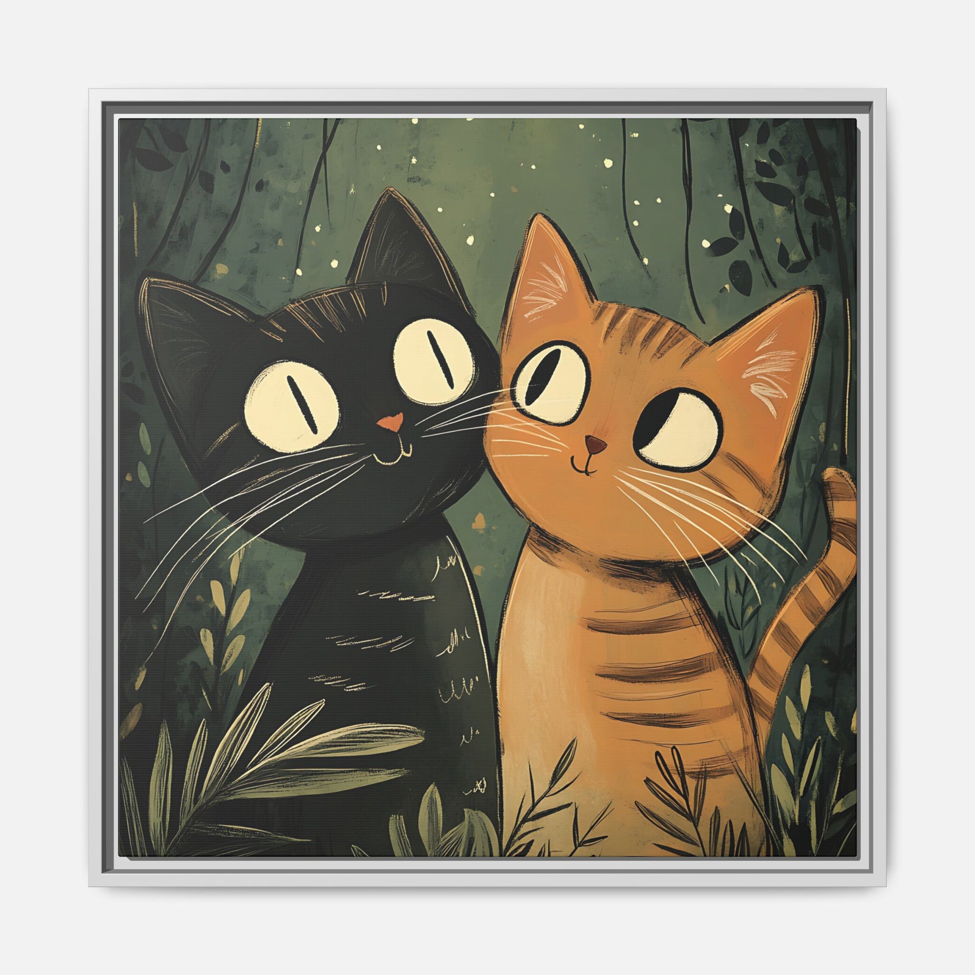 Cats in Love Framed Canvas Wall Art Square - Canvasses
