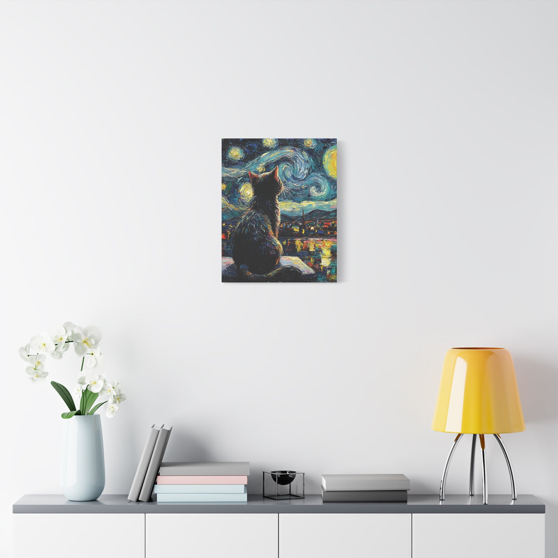 Starry Cat Canvas Wall Art Vertical - Canvasses