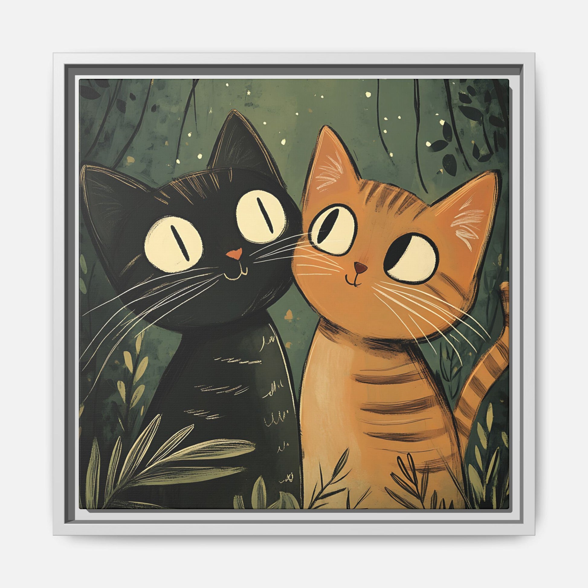 Cats in Love Framed Canvas Wall Art Square - Canvasses